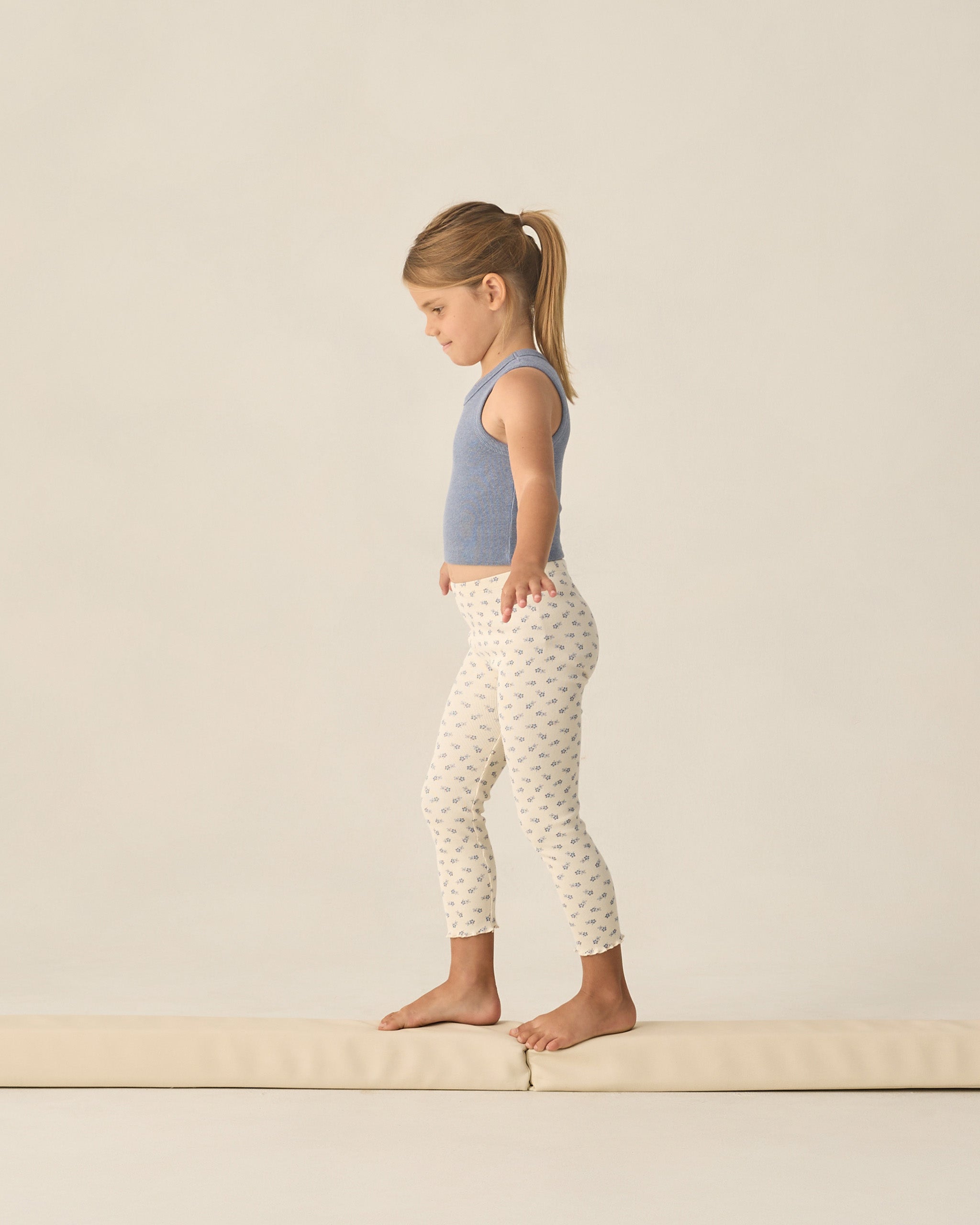 Rylee + Cru Play X Play Ribbed Legging Set - Natural Blue Ditsy, Heathered Marine