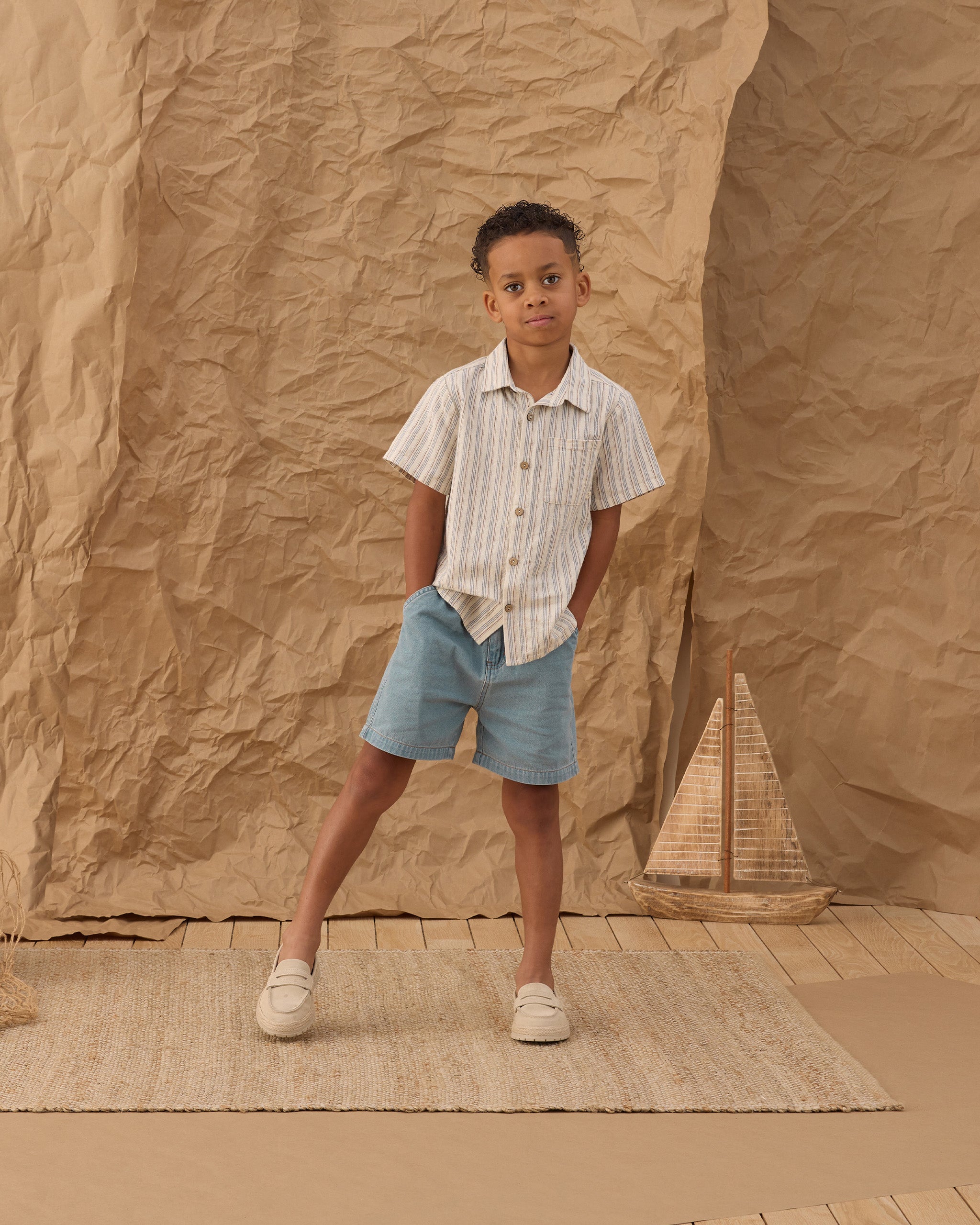 Rylee + Cru Collared Short Sleeve Shirt - Nautical Stripe