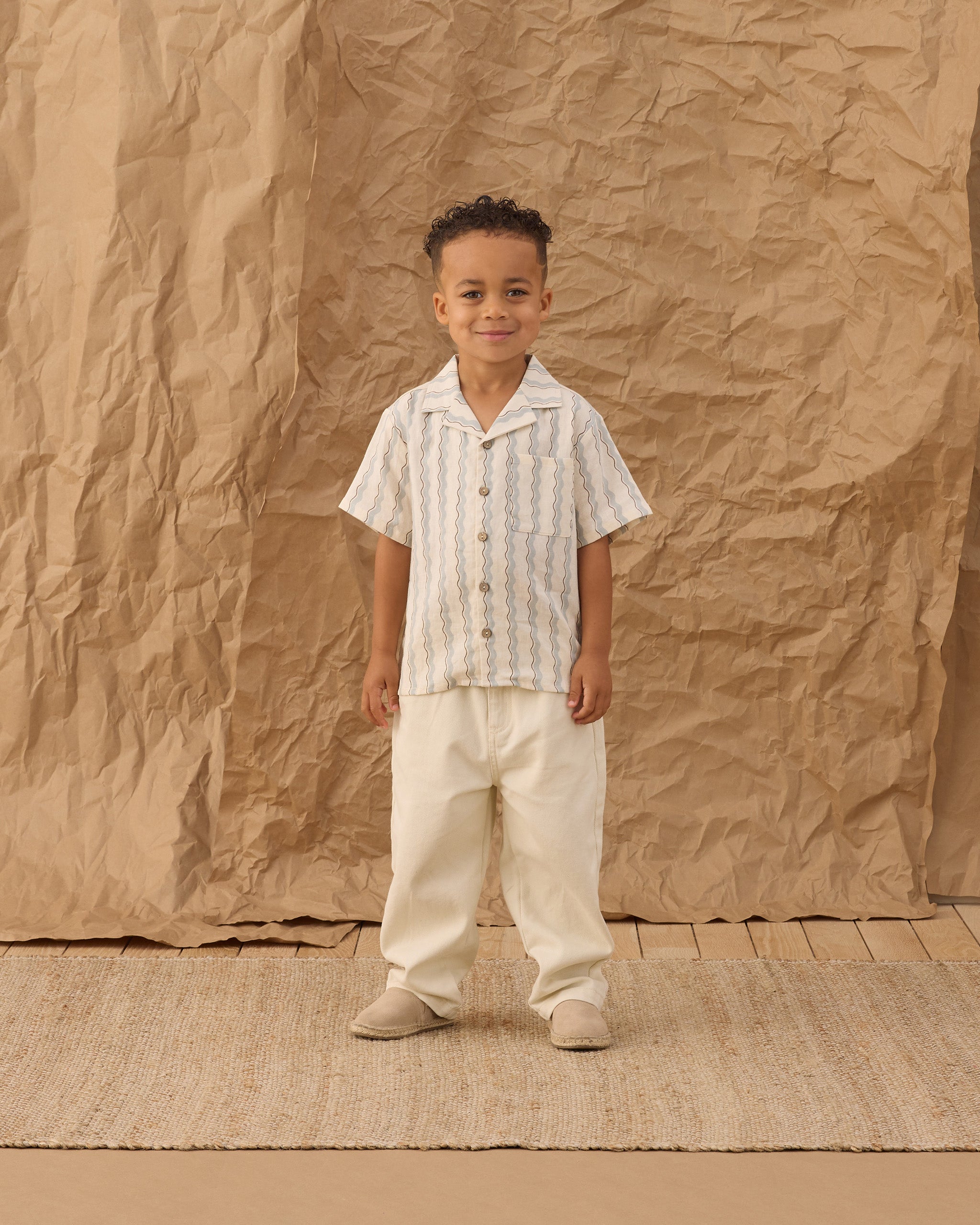 Rylee + Cru Lapel Collar Shirt - Wave Stripe