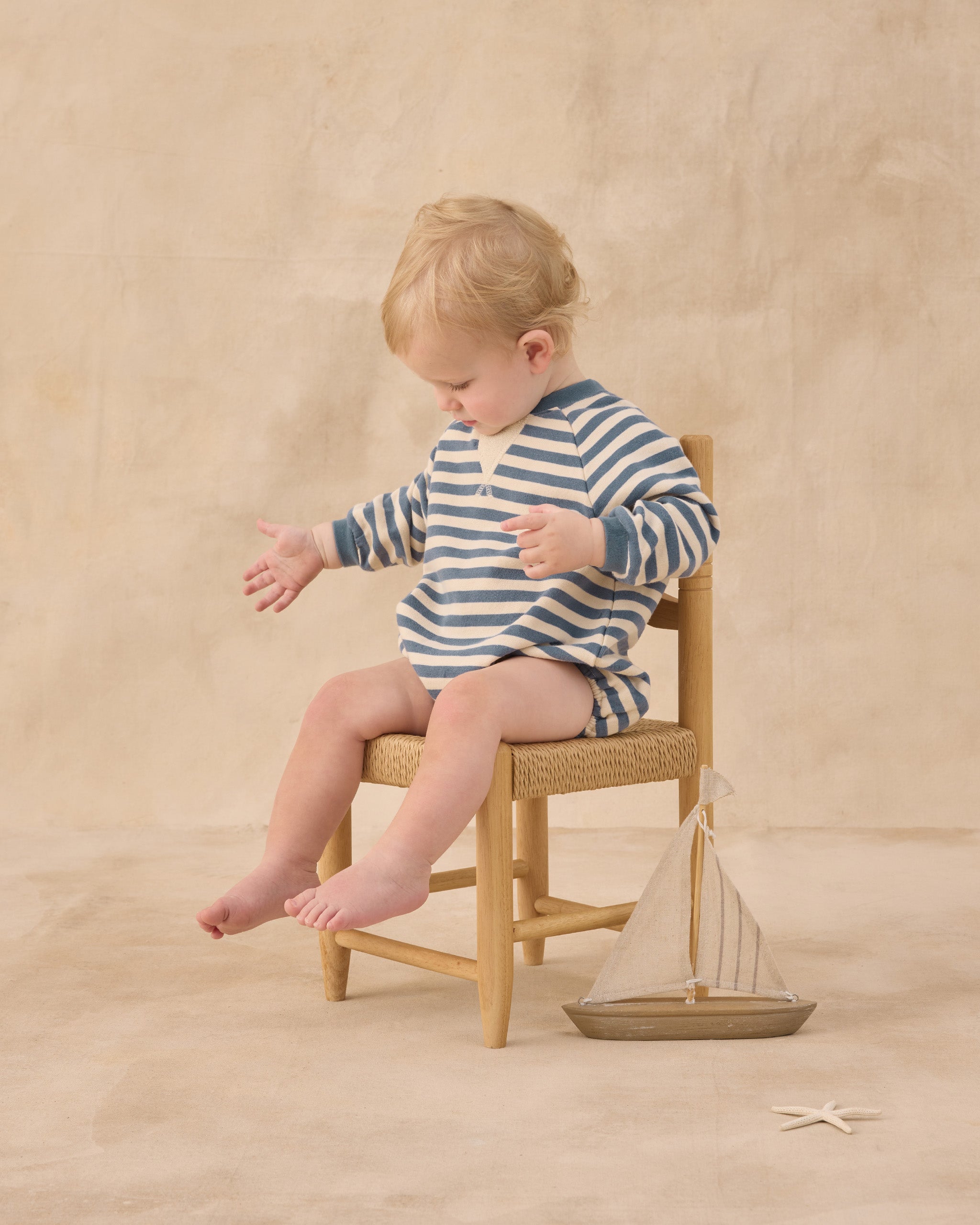 Rylee + Cru Crewneck Romper - Marine Stripe