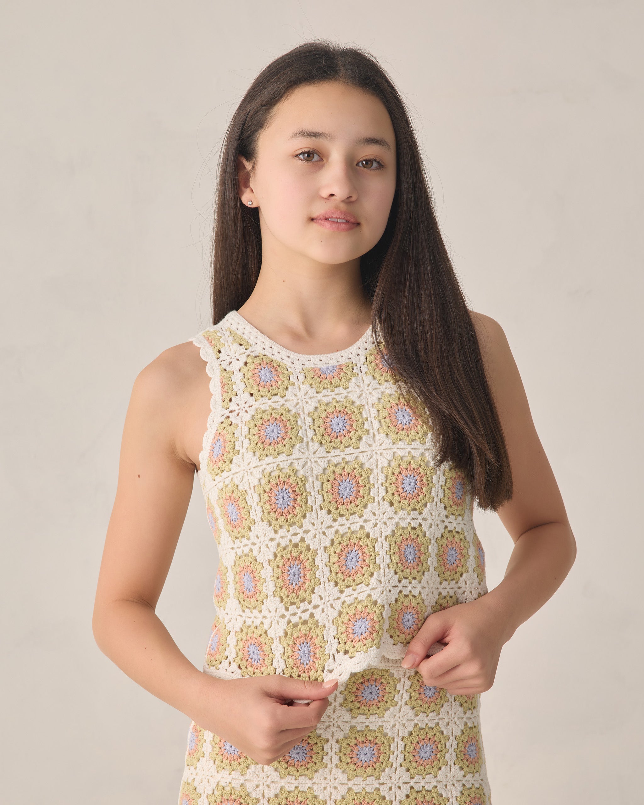 Rylee + Cru Teen Crochet Tank Set - Citron Daisy Check