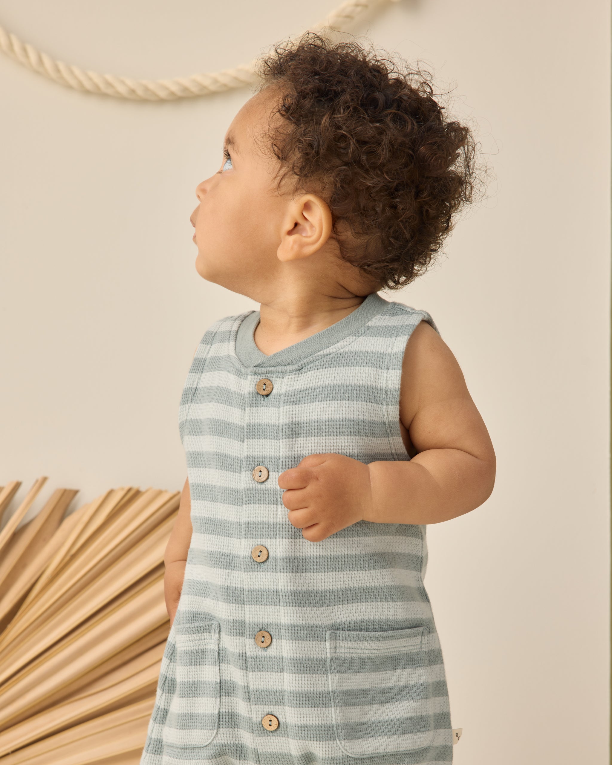 Rylee + Cru Summer Waffle Jumpsuit - Sea Green Stripe