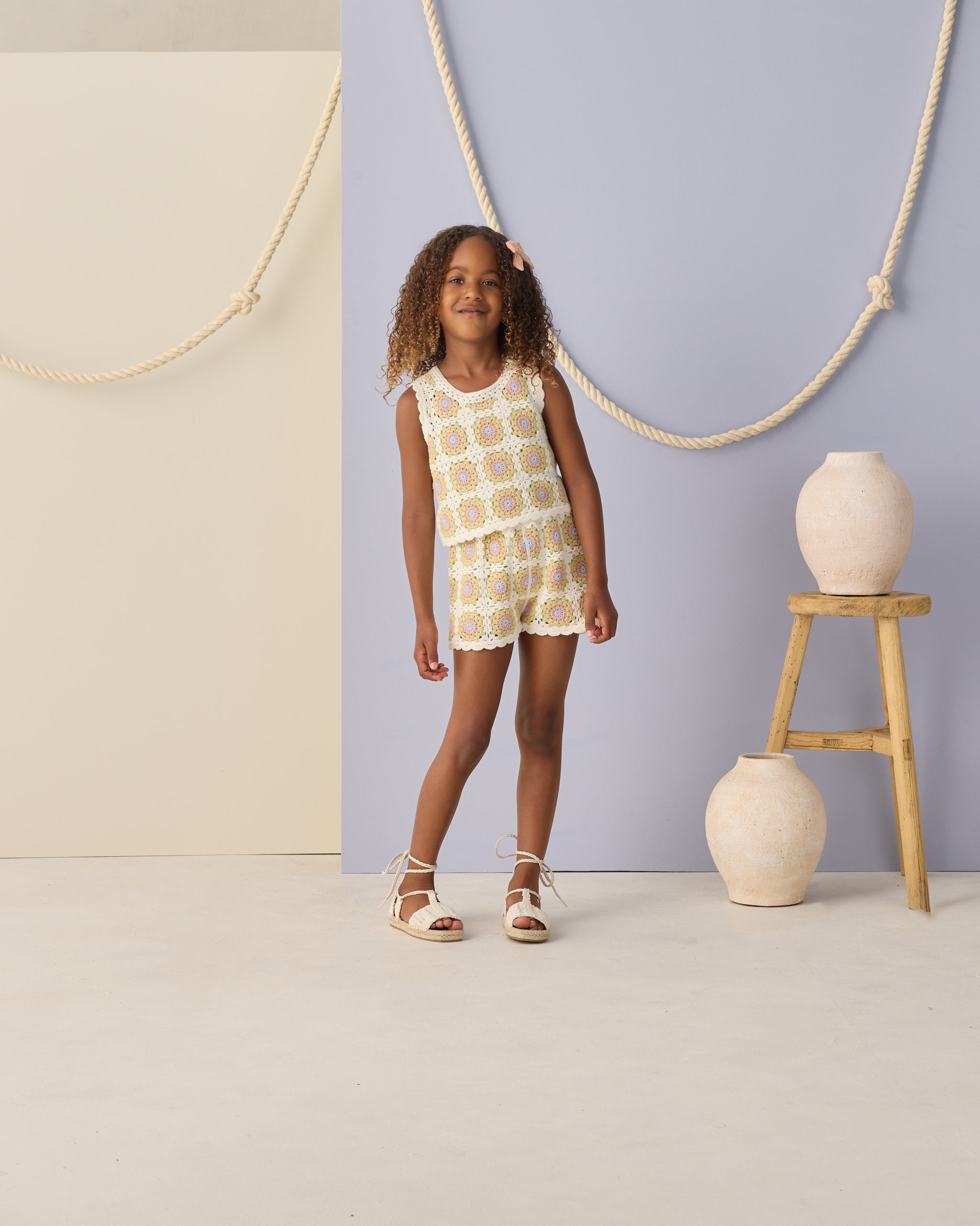 Rylee + Cru Crochet Tank Set - Citron Daisy Check