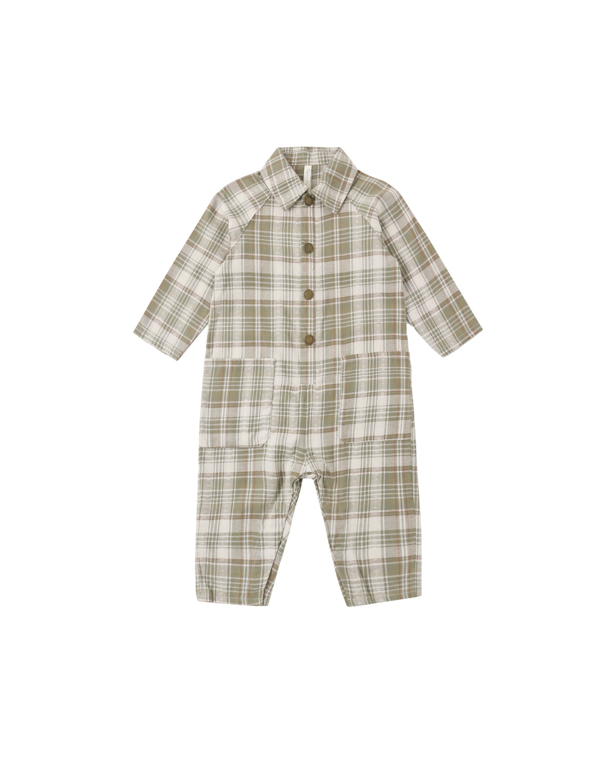 Rylee + Cru Collared Baby Jumpsuit - Olive Dobby Plaid