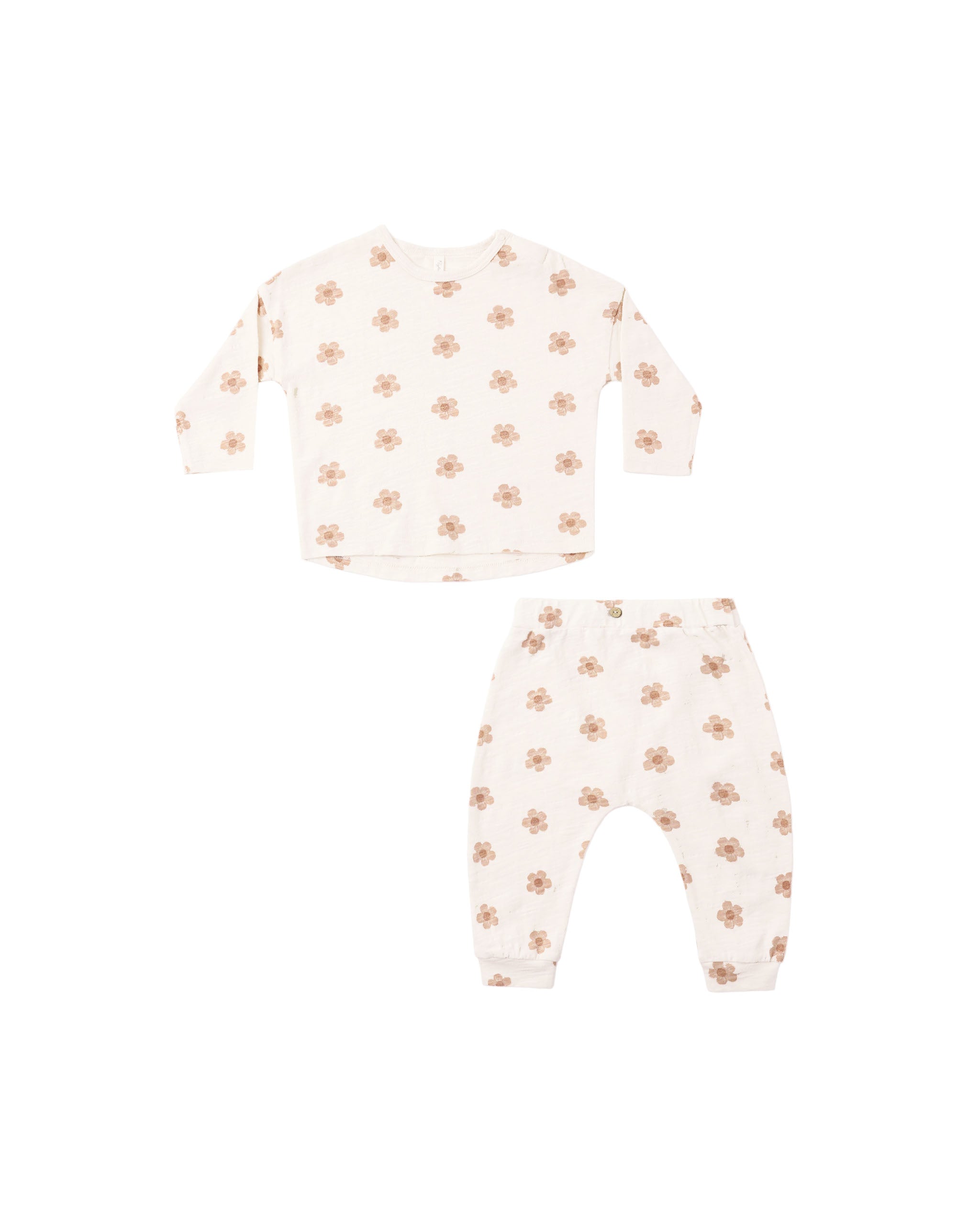 Rylee + Cru Long Sleeve Tee + Pant Set - Pink Daisies