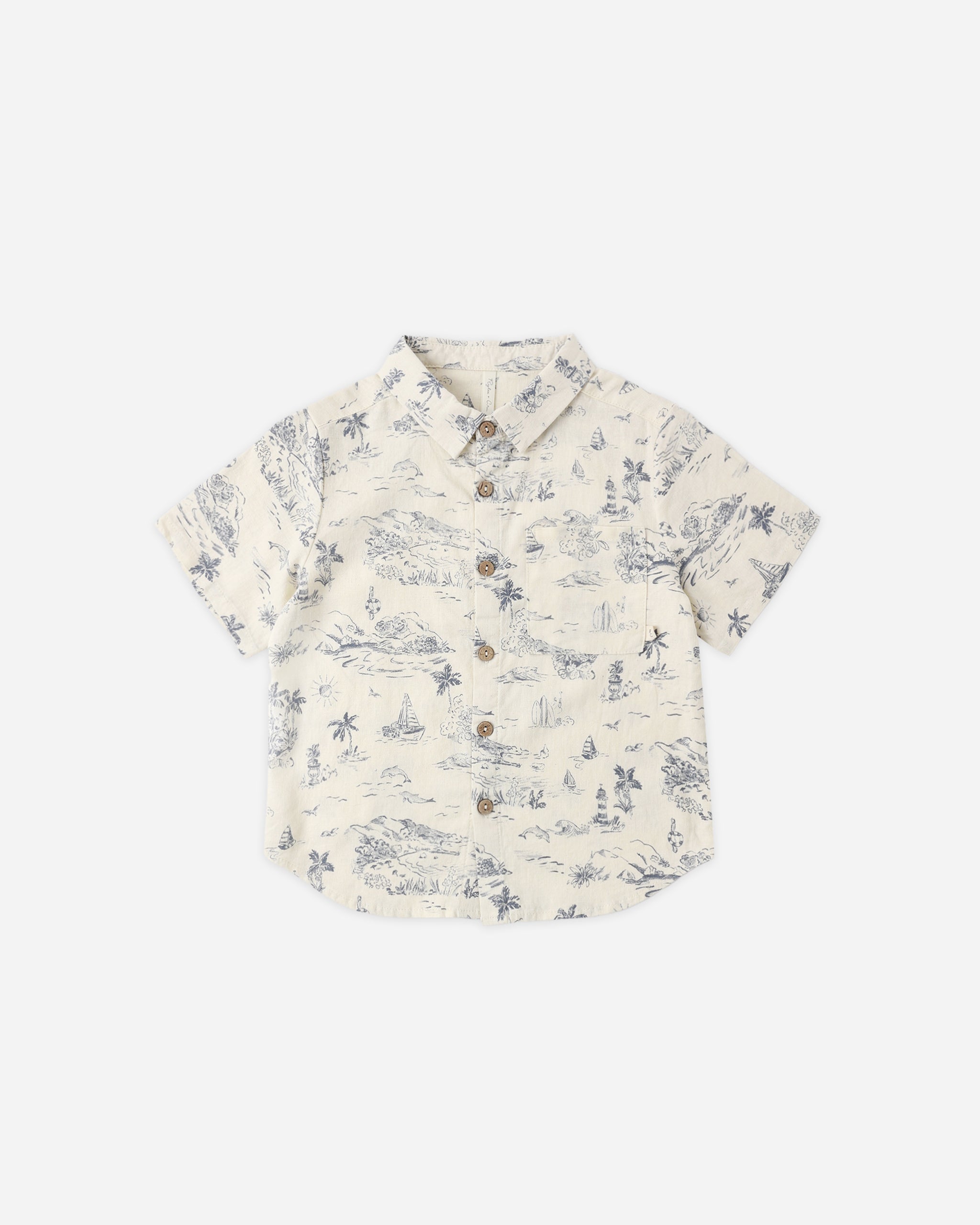 Rylee + Cru Collared Short Sleeve Shirt - Ocean Toile
