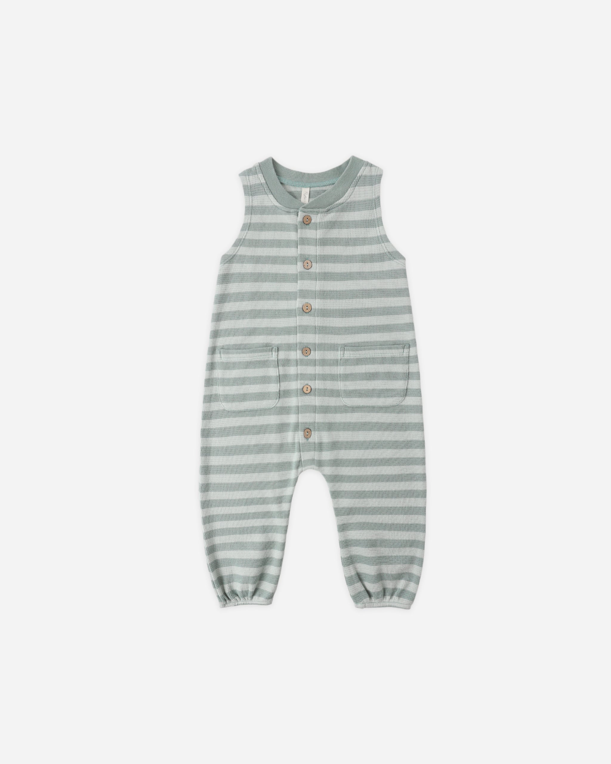 Rylee + Cru Summer Waffle Jumpsuit - Sea Green Stripe