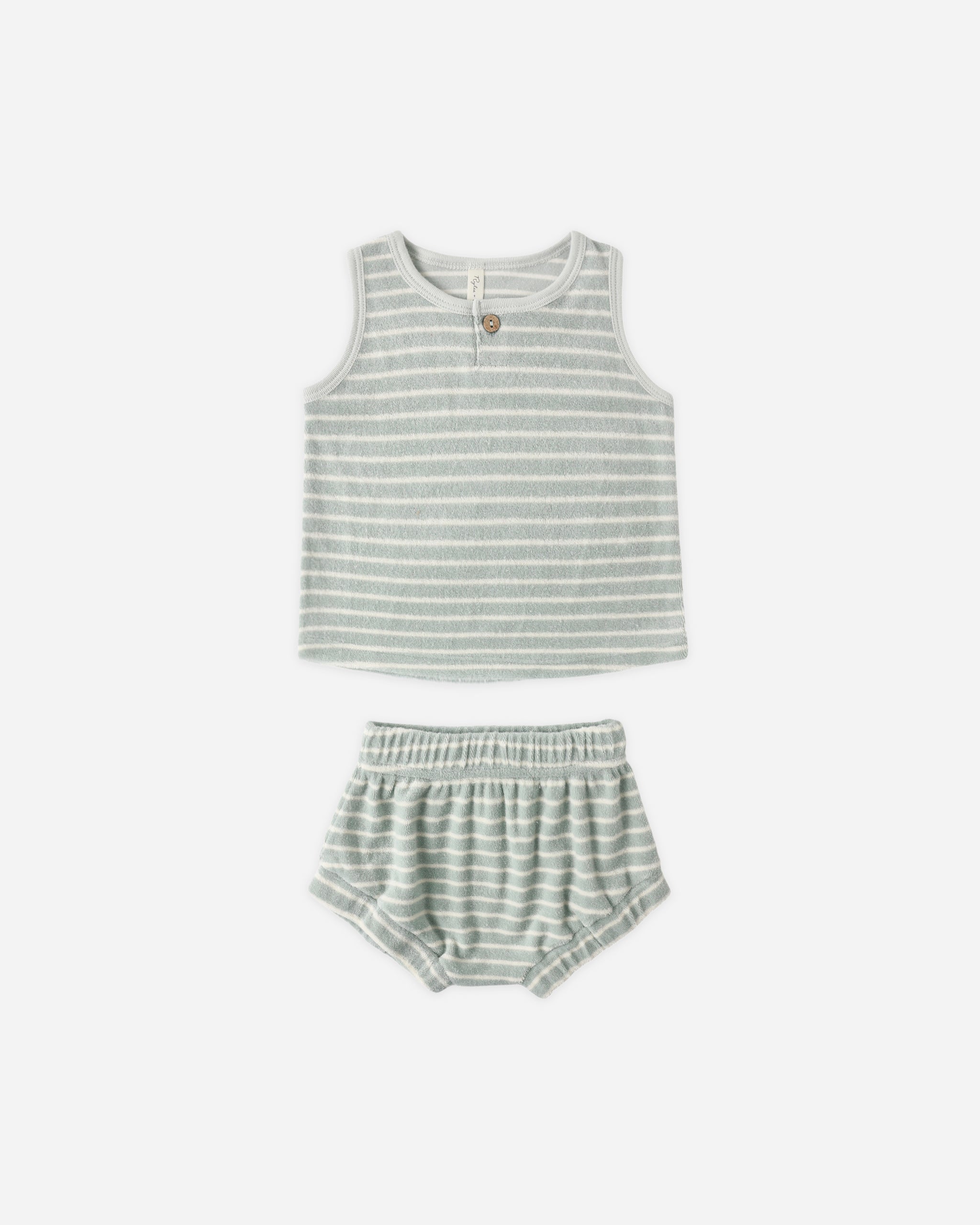 Rylee + Cru Baby Tank Set - Seafoam Terry Stripe