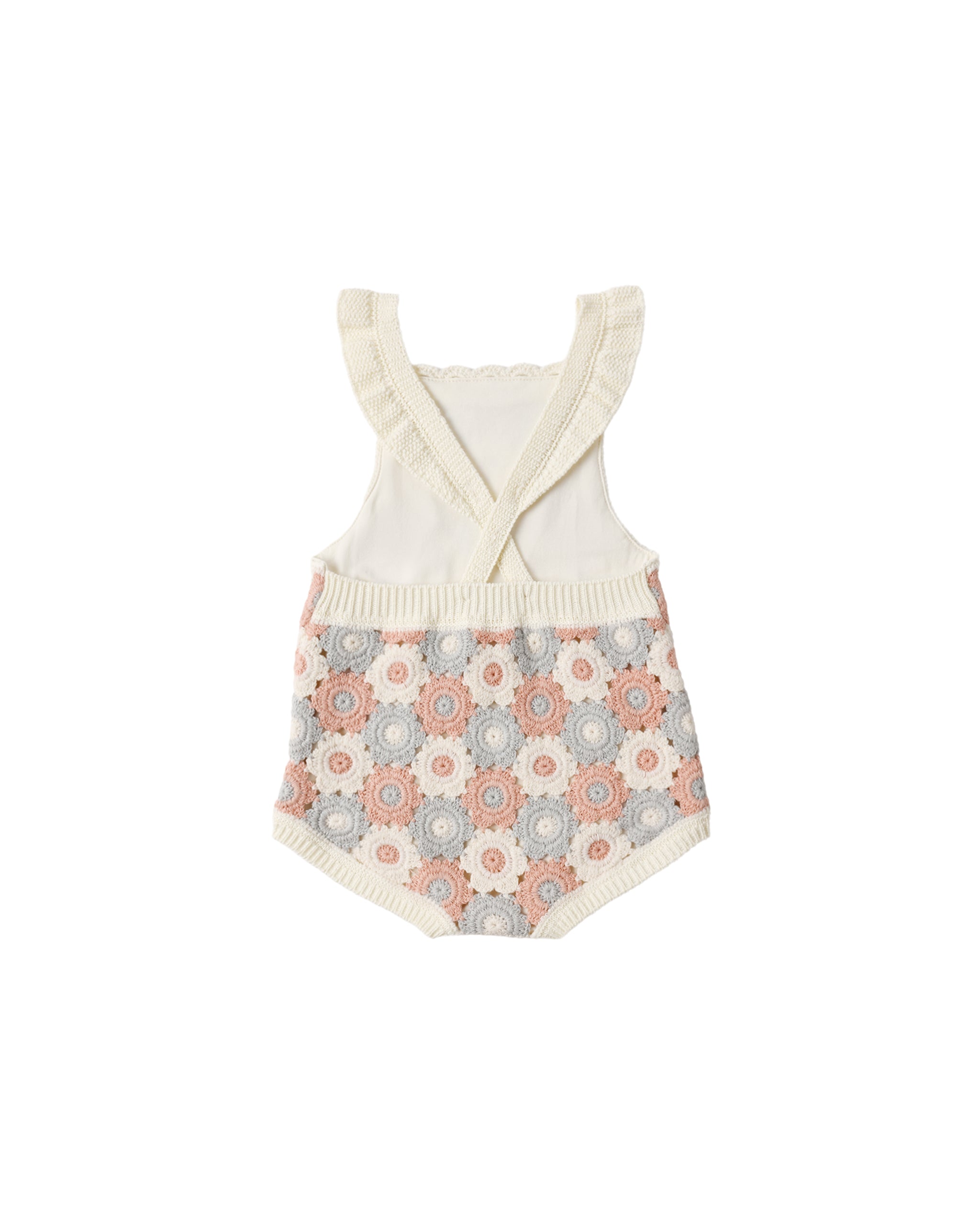 Rylee + Cru Crochet Romper - Blue, Light Pink, Ivory