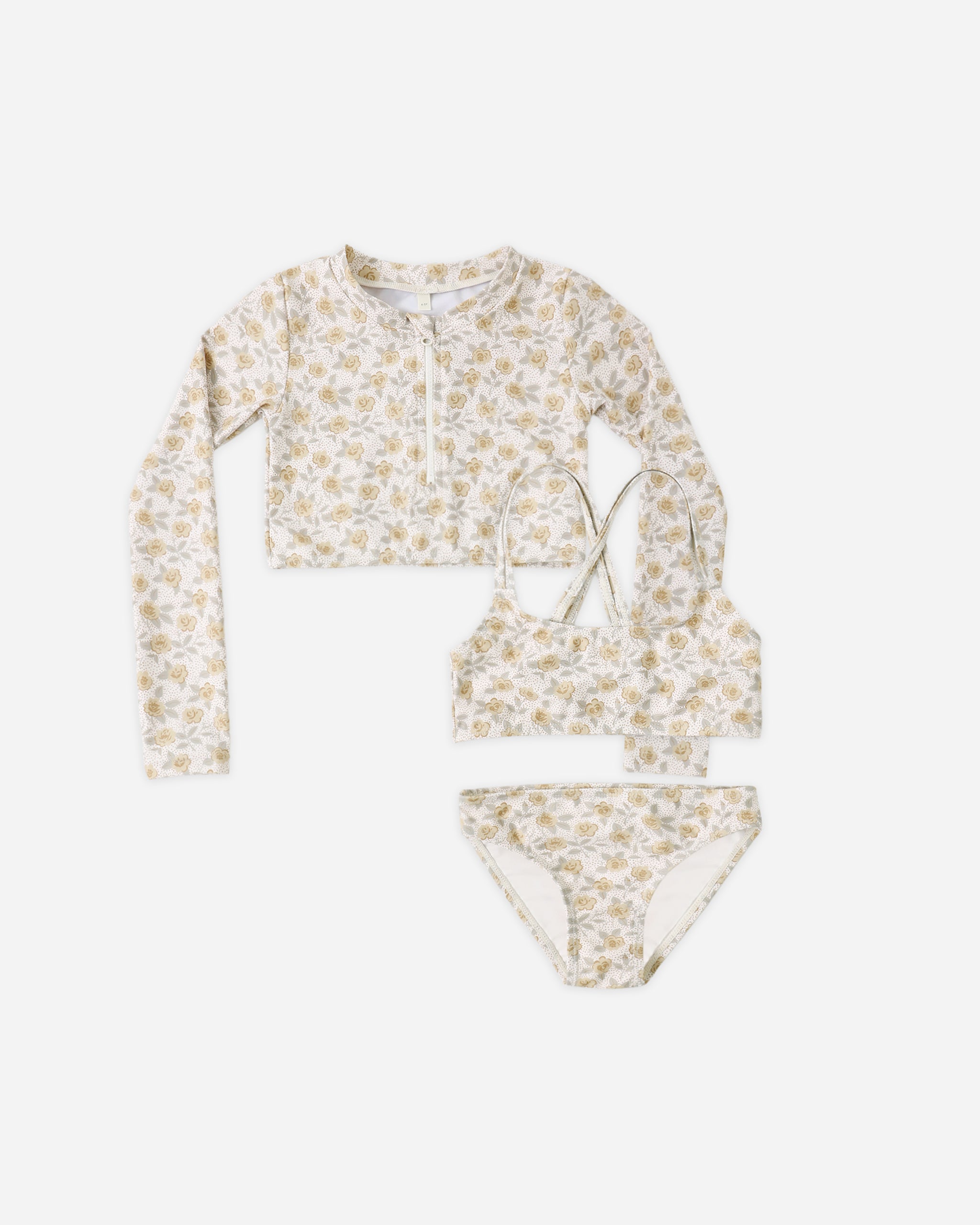 Rylee + Cru Crop Rashguard Set - Yellow Floral