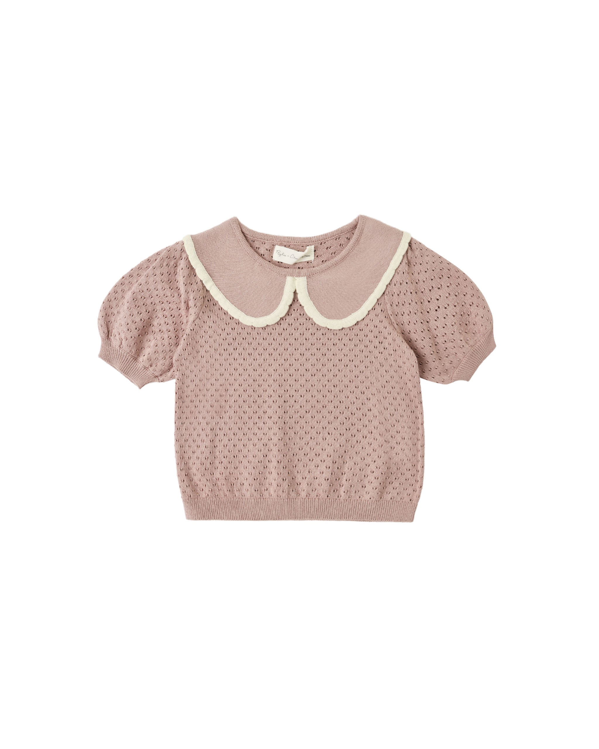 Rylee + Cru Pointelle Collared Top - Rosewood