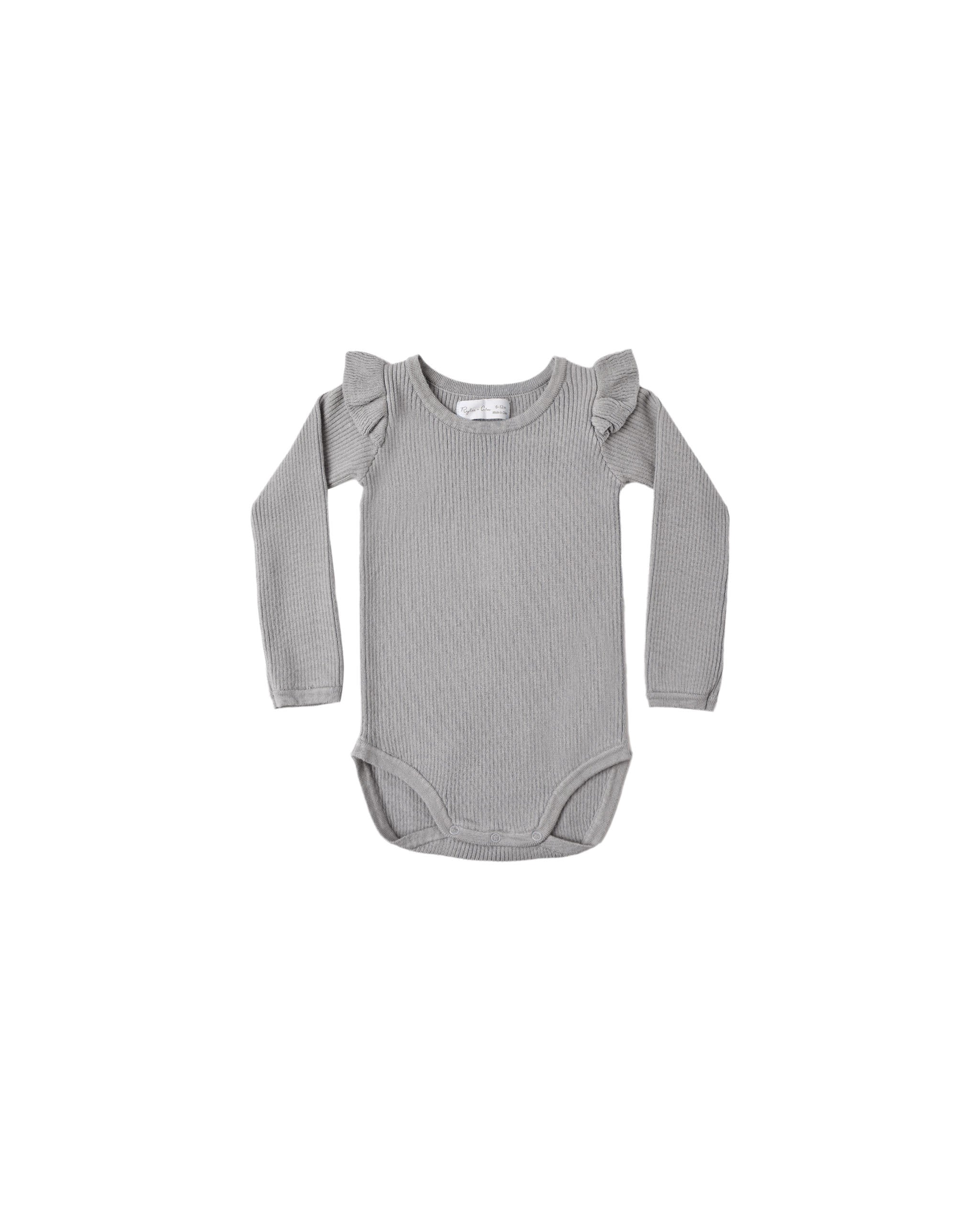 Rylee + Cru Shoulder Ruffle Bodysuit - Dusty Blue