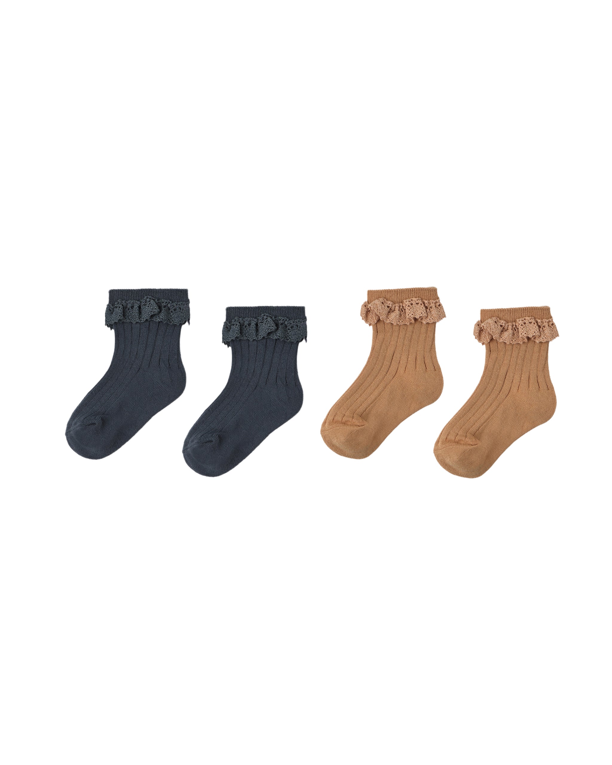 Rylee + Cru Lace Trim Socks, 2 Pack - Fawn, Midnight