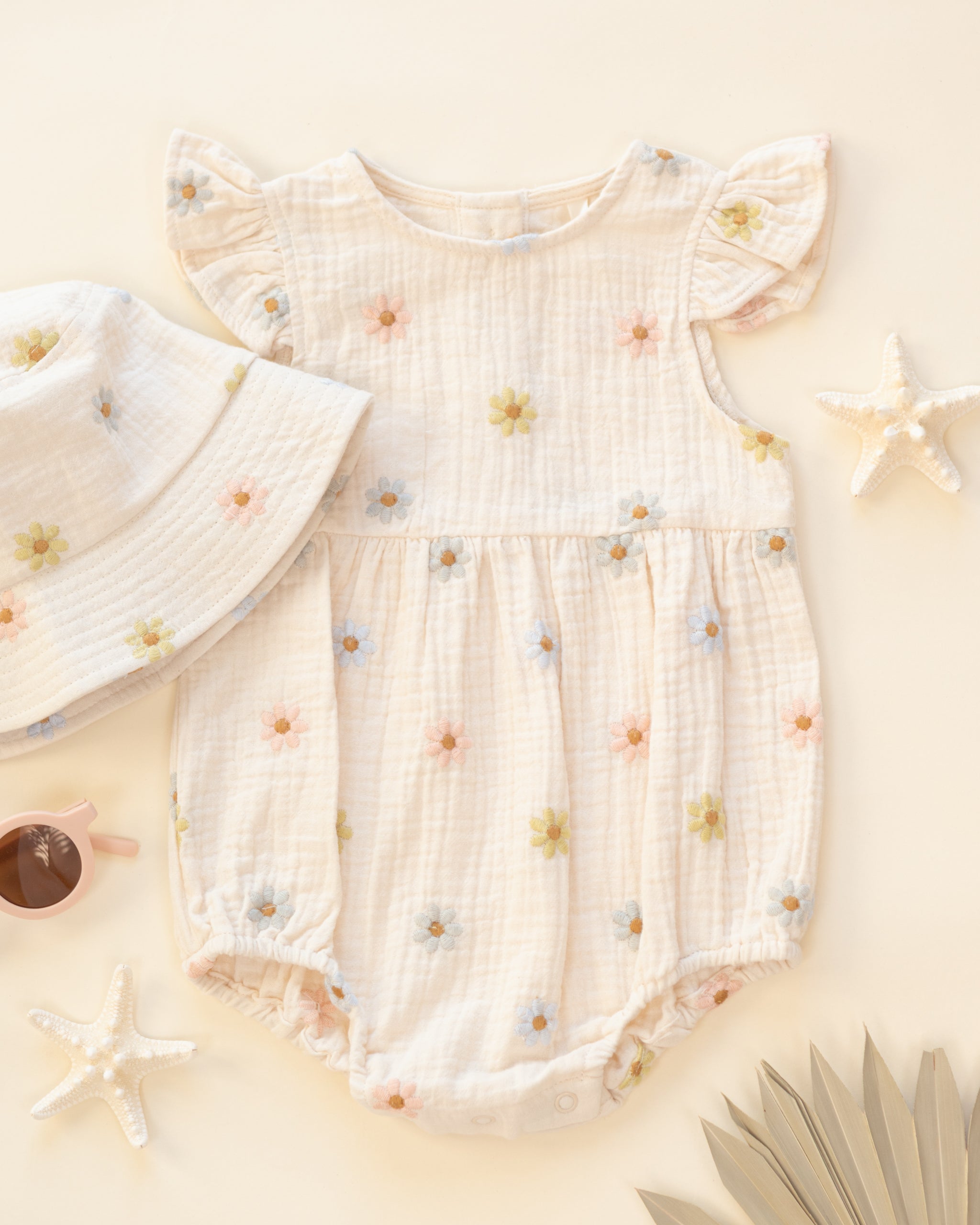 Rylee + Cru Amelia Romper - Embroidered Daisies