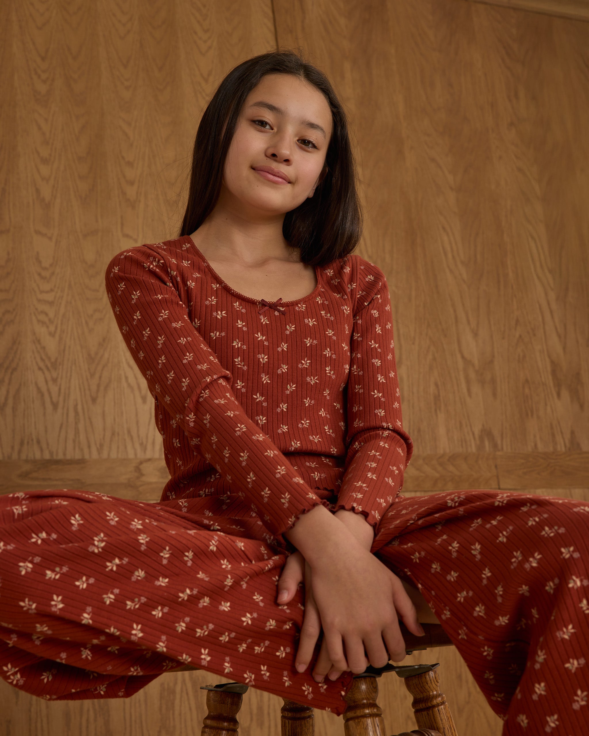 Rylee + Cru Teen Ribbed Lounge Set - Ruby Ditsy