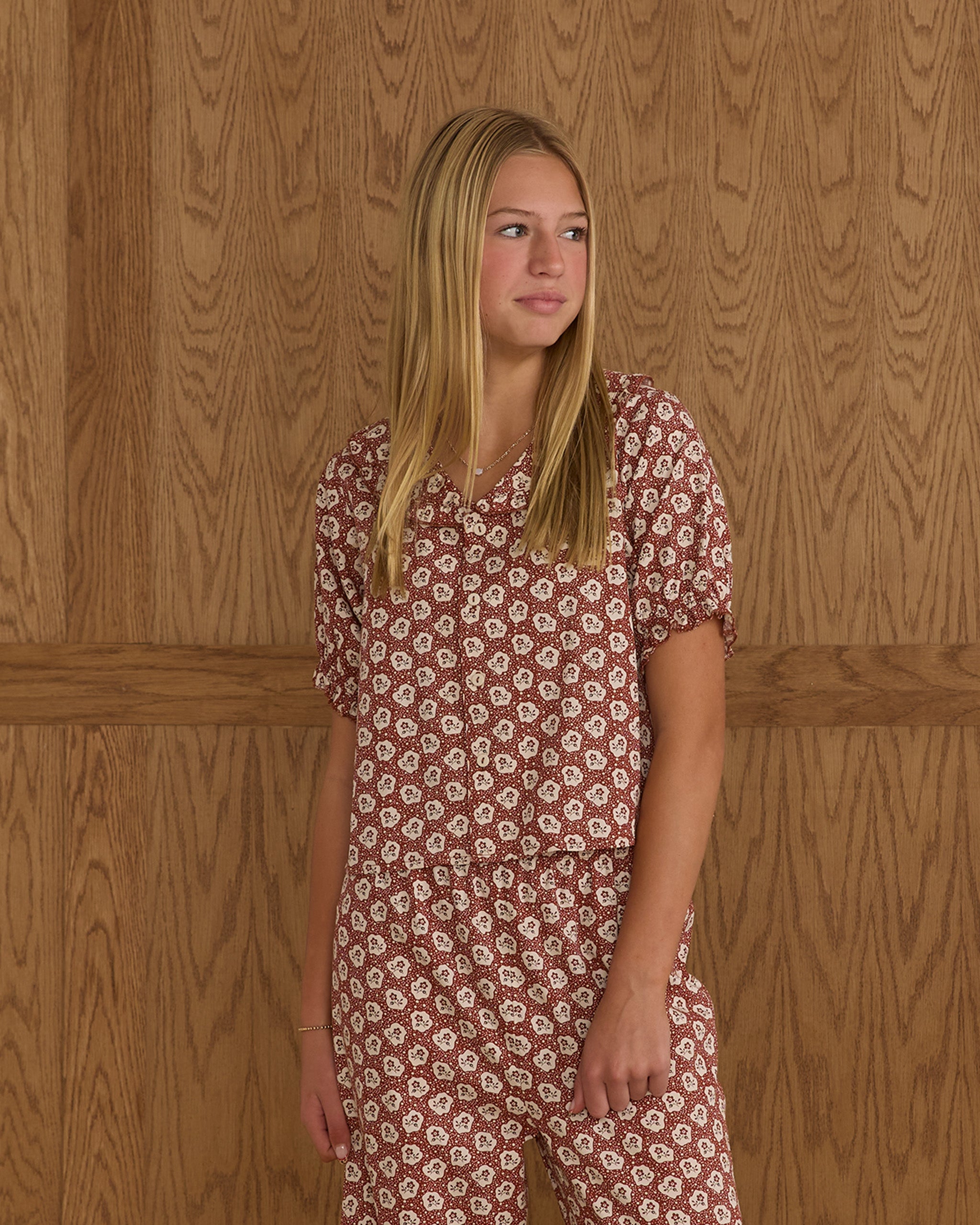 Rylee + Cru Teen Ruffle Pajama Set - Ruby Fleur
