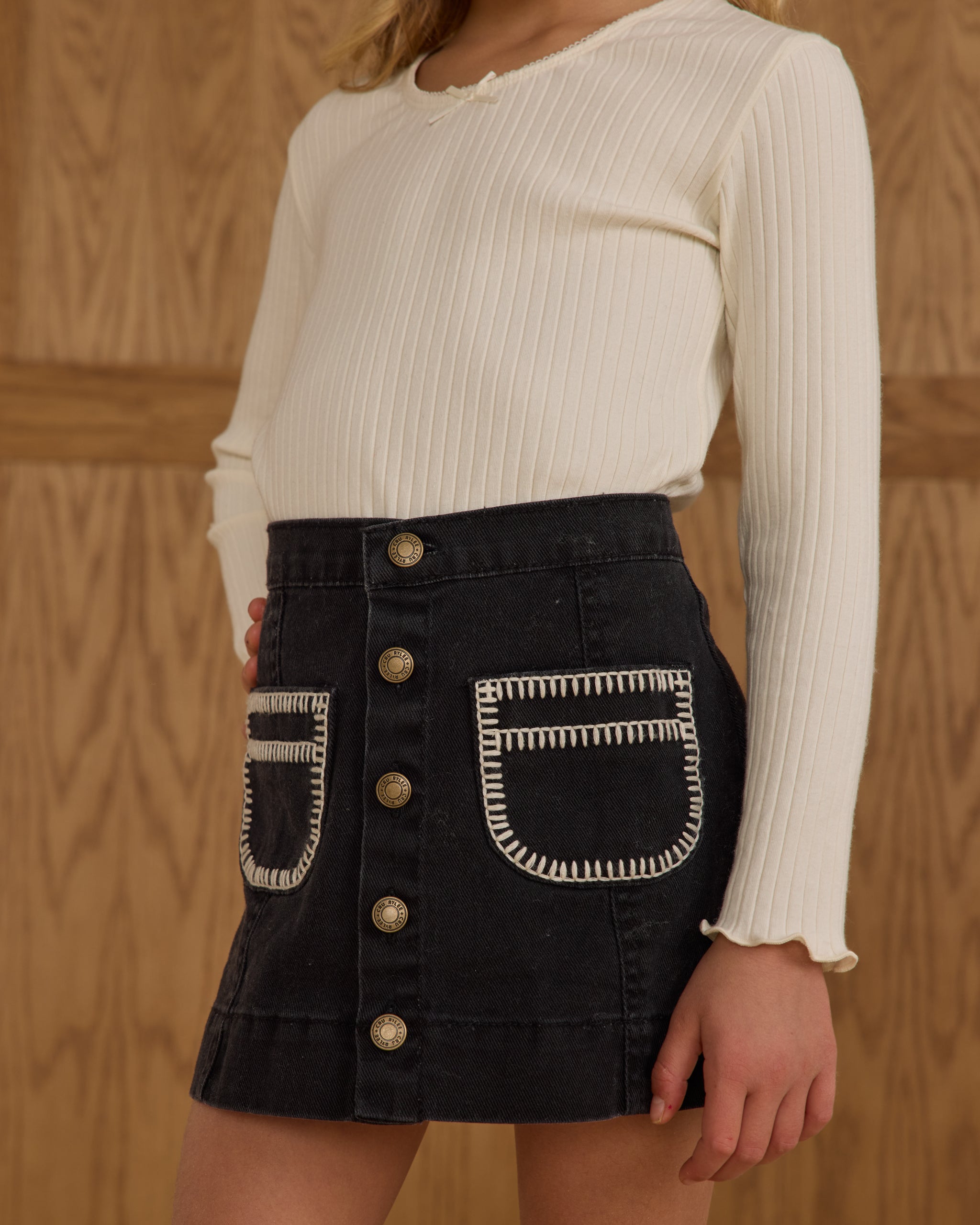 Rylee + Cru Teen Denver Mini Skirt - Washed Black