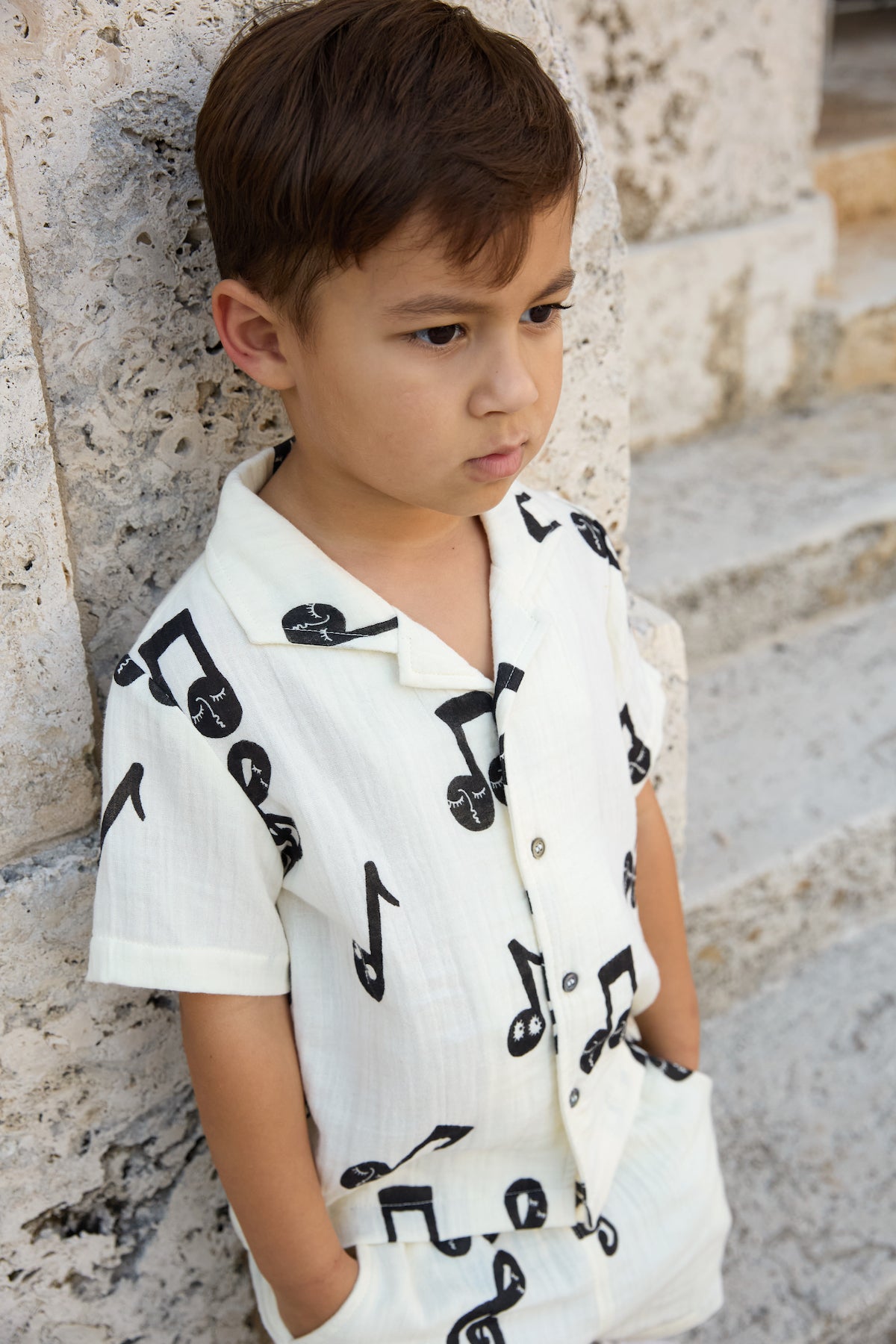 Mini Rodini Note AOP Muslin Short Sleeve Shirt