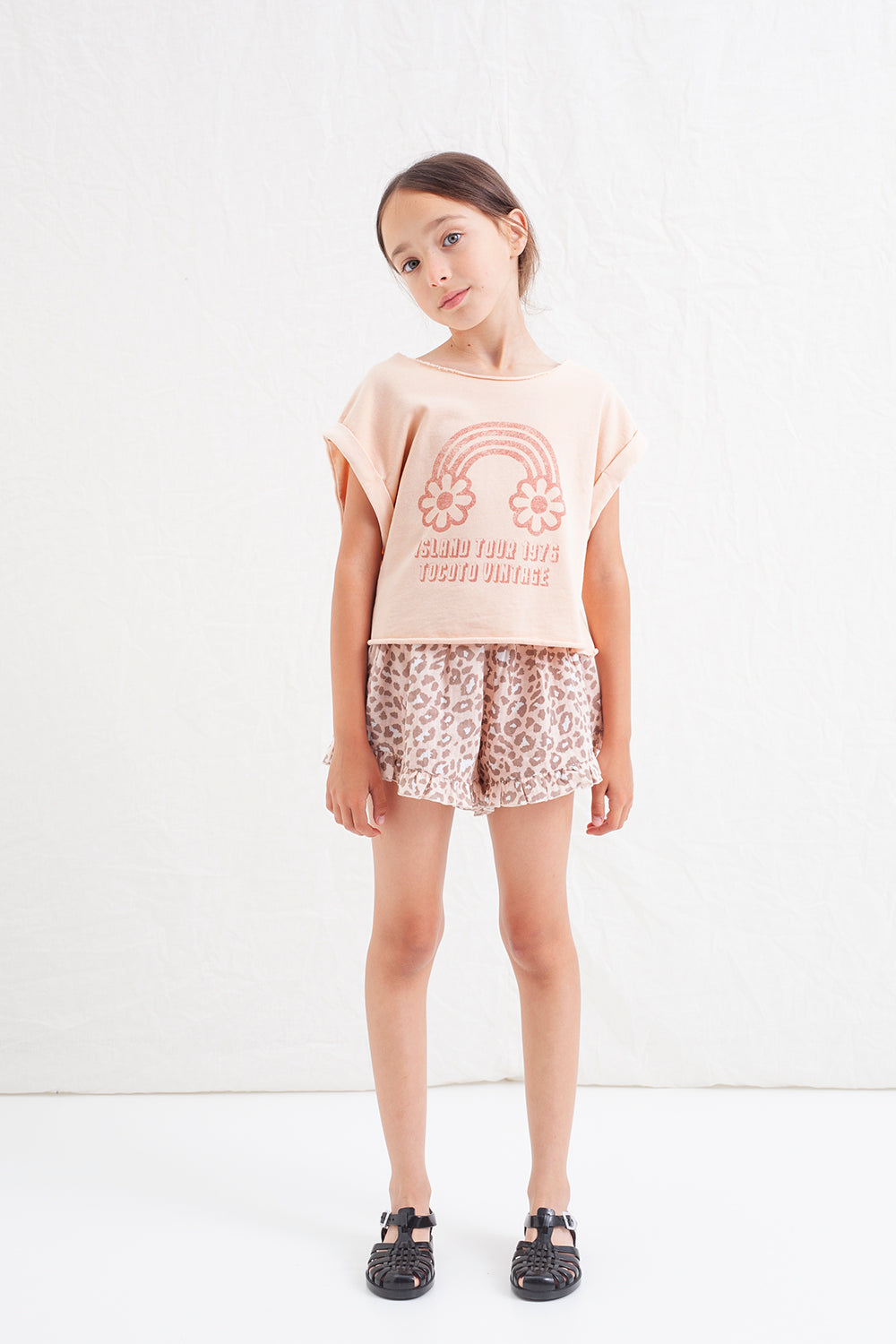 Tocoto Vintage Animal Print Short With Ruffles - Pink