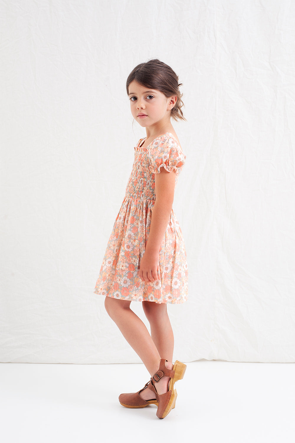 Tocoto Vintage Girls Floral Honeycomb Dress - Pink