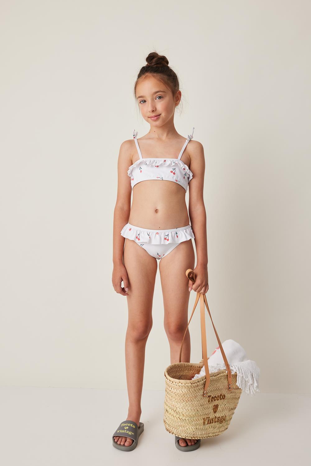 Tocoto Vintage Swimsuit With Cherry Print - Off White