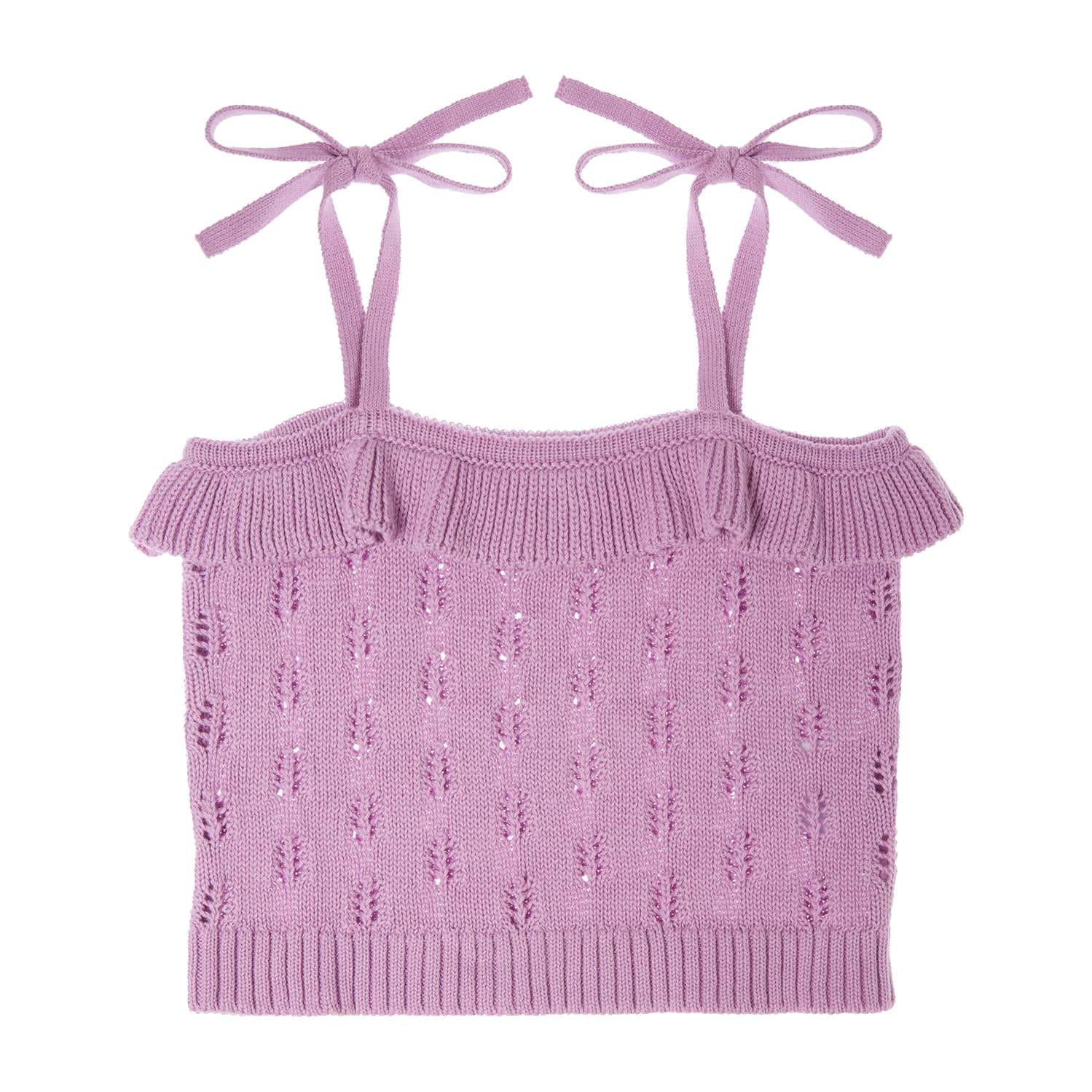 Tocoto Vintage Openwork Knit Top With Flowers - Lilac