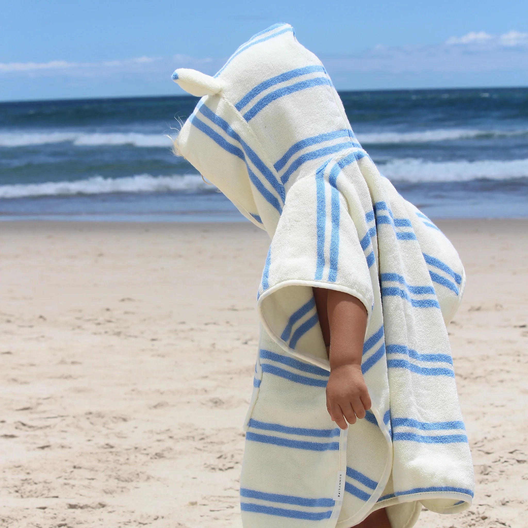 Sunny Life Kids Character Hooded Towel - Sid the Seagull Blue Stripe