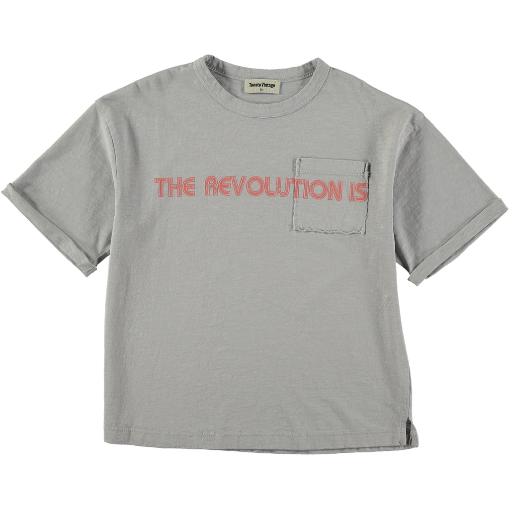 Tocoto Vintage Oversize Printed Shirt With Pocket Revolution - Grey