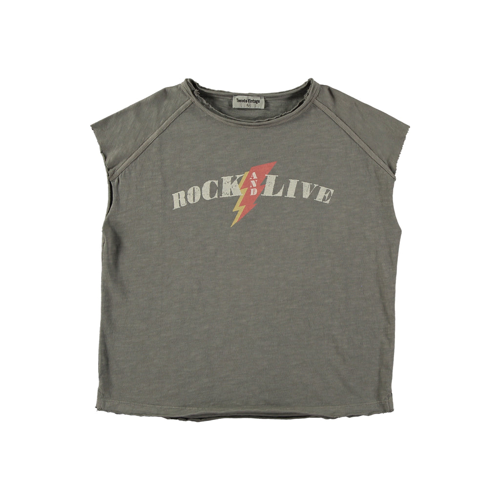 Tocoto Vintage Rock & Live Sleeveless T-Shirt - Dark Grey