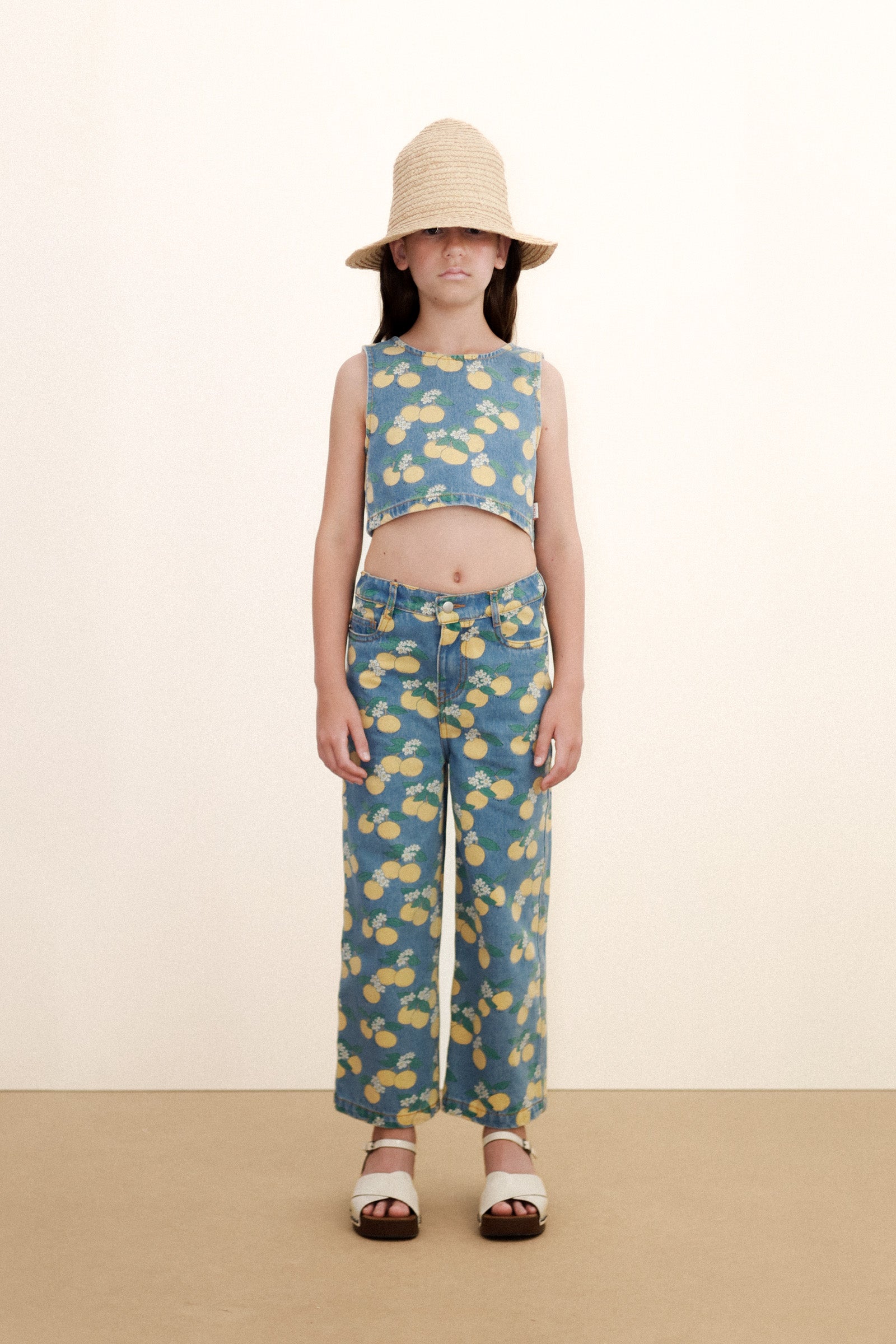 Tiny Cottons Oranges Top - Light Wash Denim