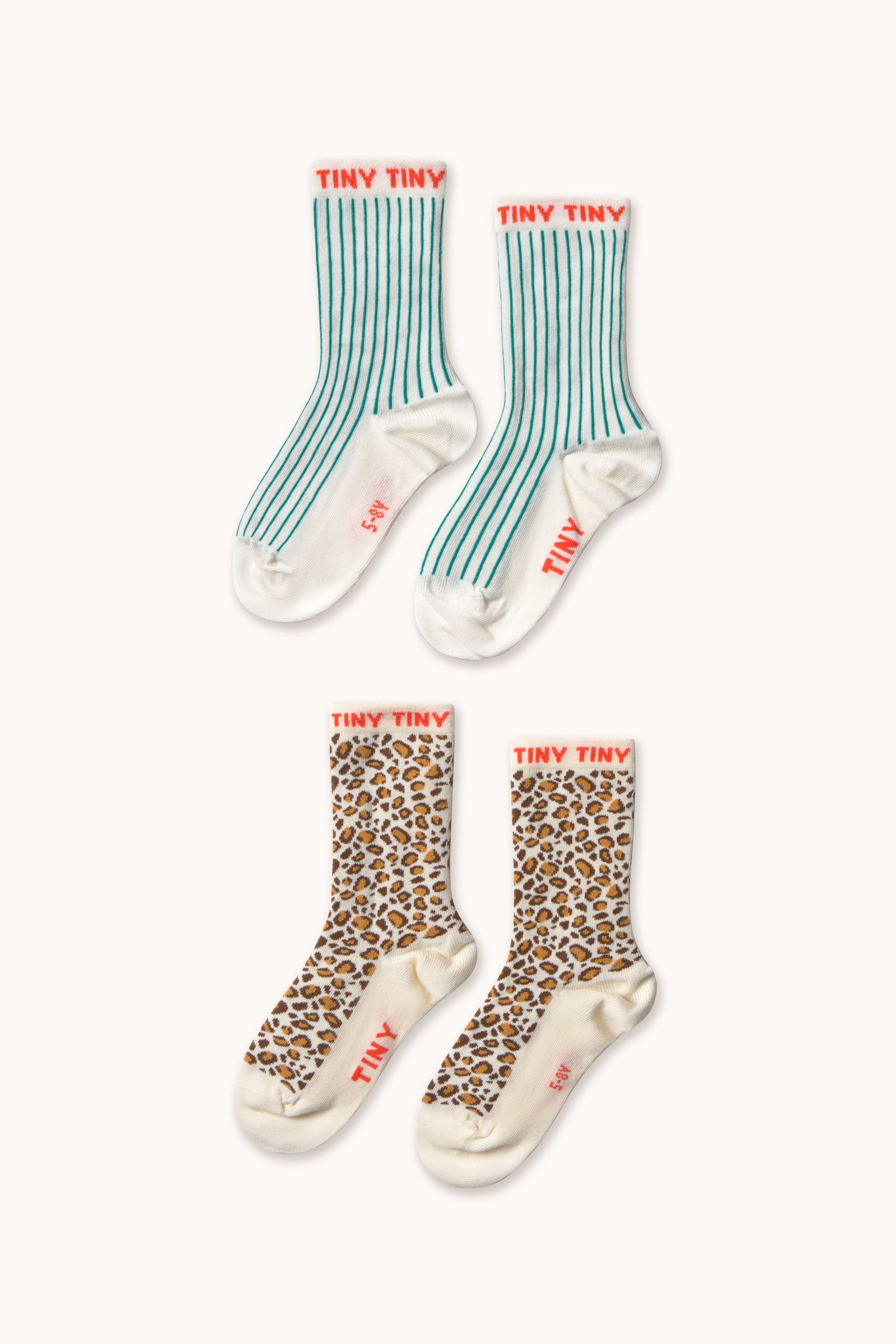 Tiny Cottons Animal Print & Fine Stripes Medium Socks - Light Cream / Off White