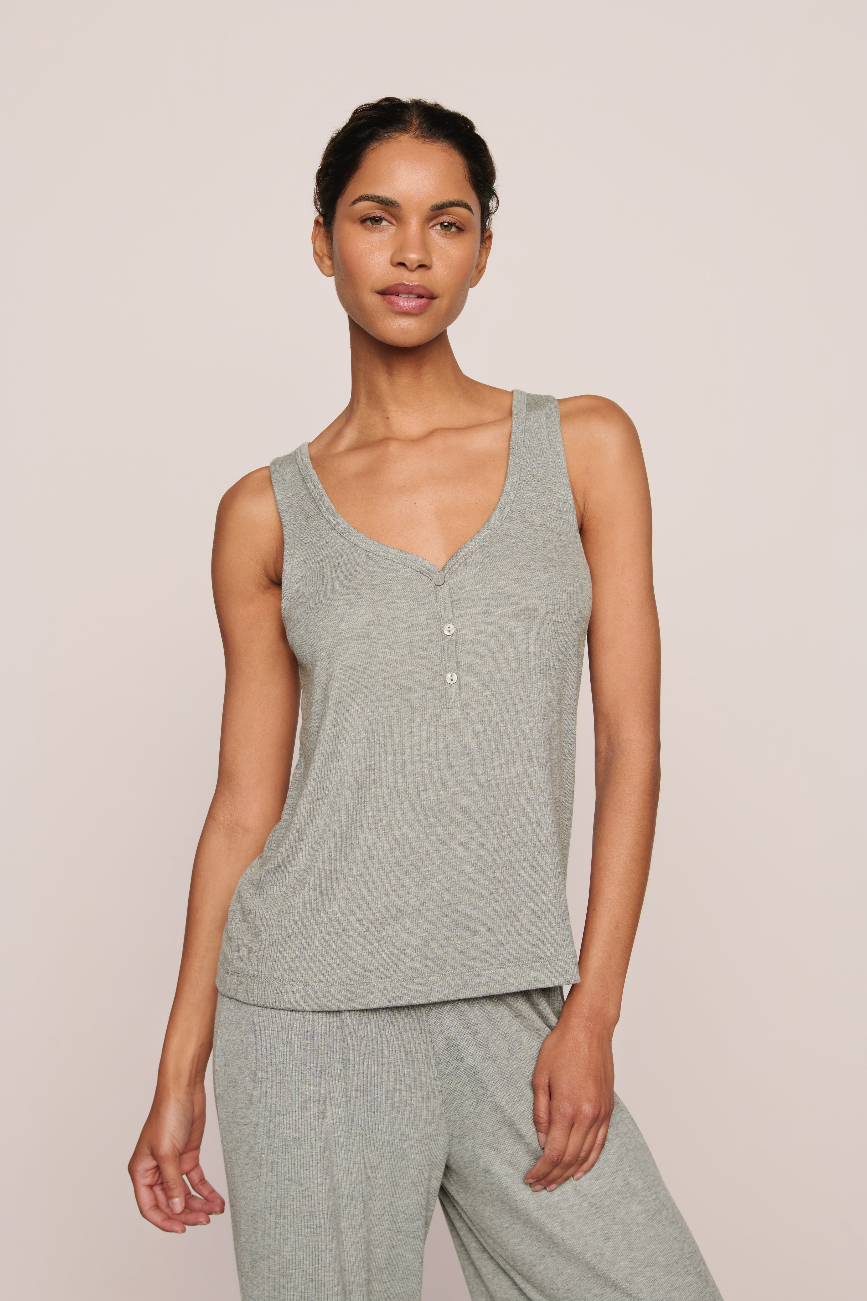 Eberjey Dream Rib Vneck Tank - Heather Grey