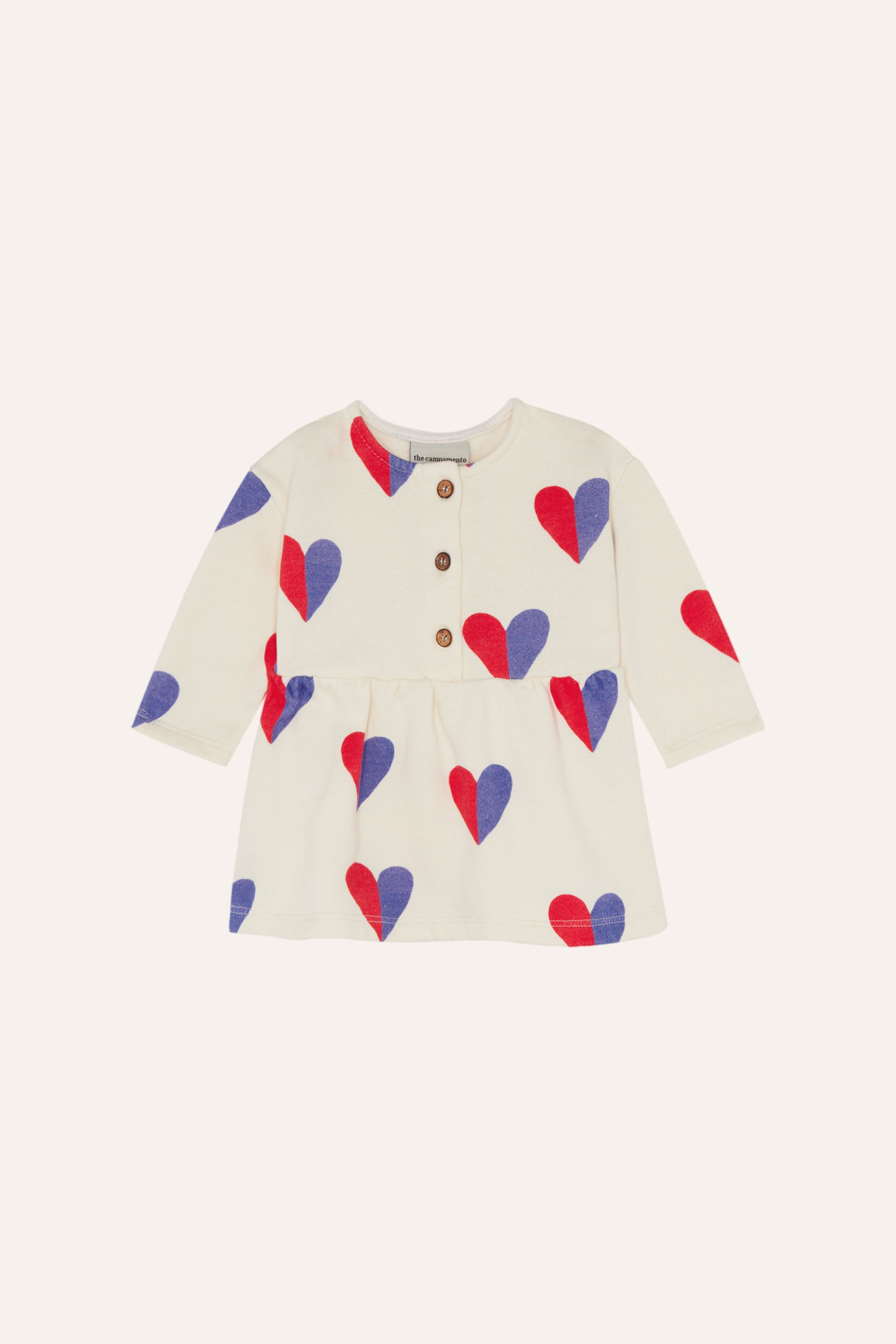 The Campamento Bicolor Hearts Baby Dress - Ecru