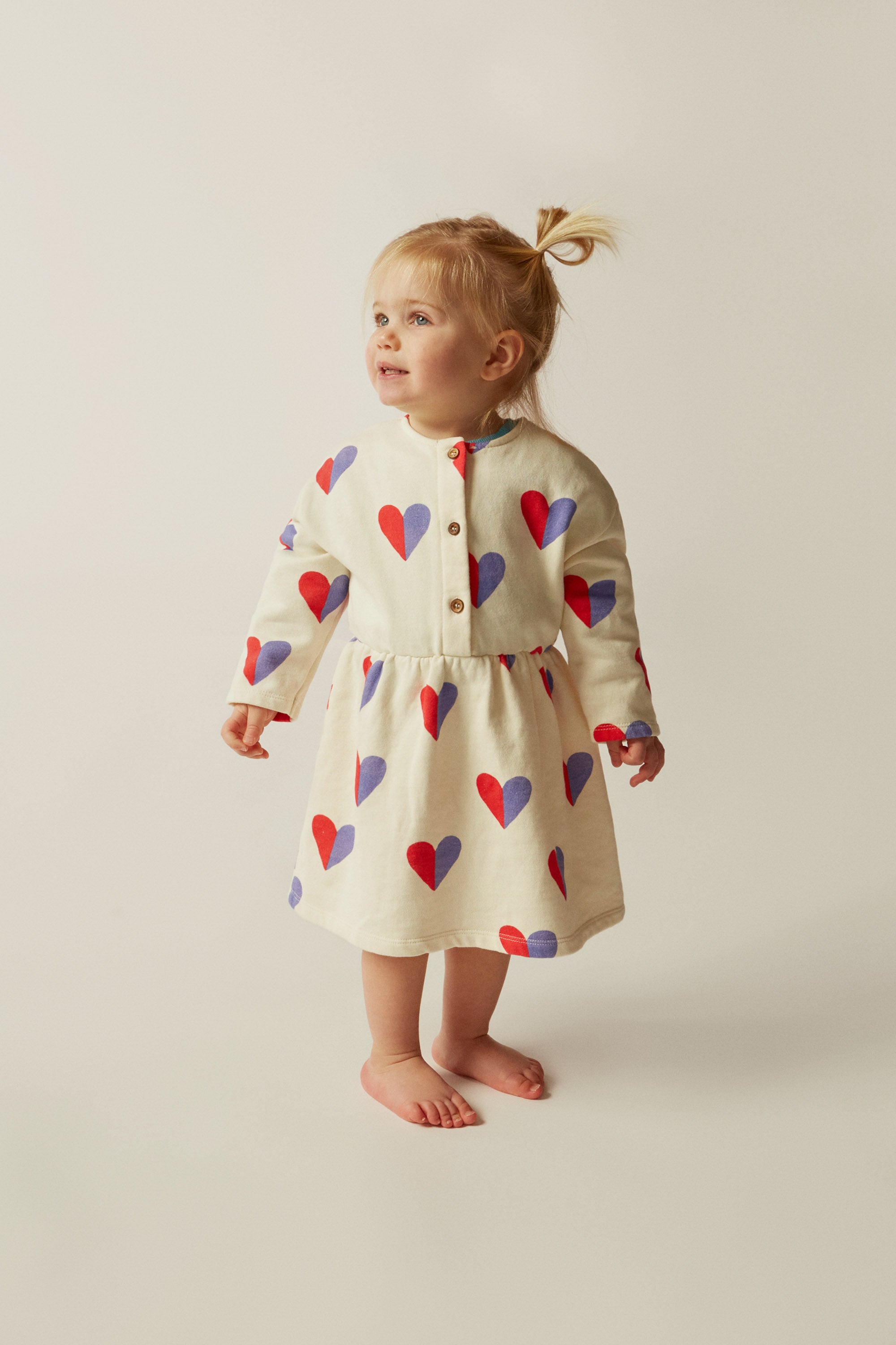 The Campamento Bicolor Hearts Baby Dress - Ecru