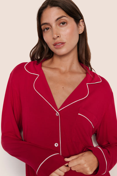 Eberjey Gisele Long PJ Set - Holly Red/Ivory