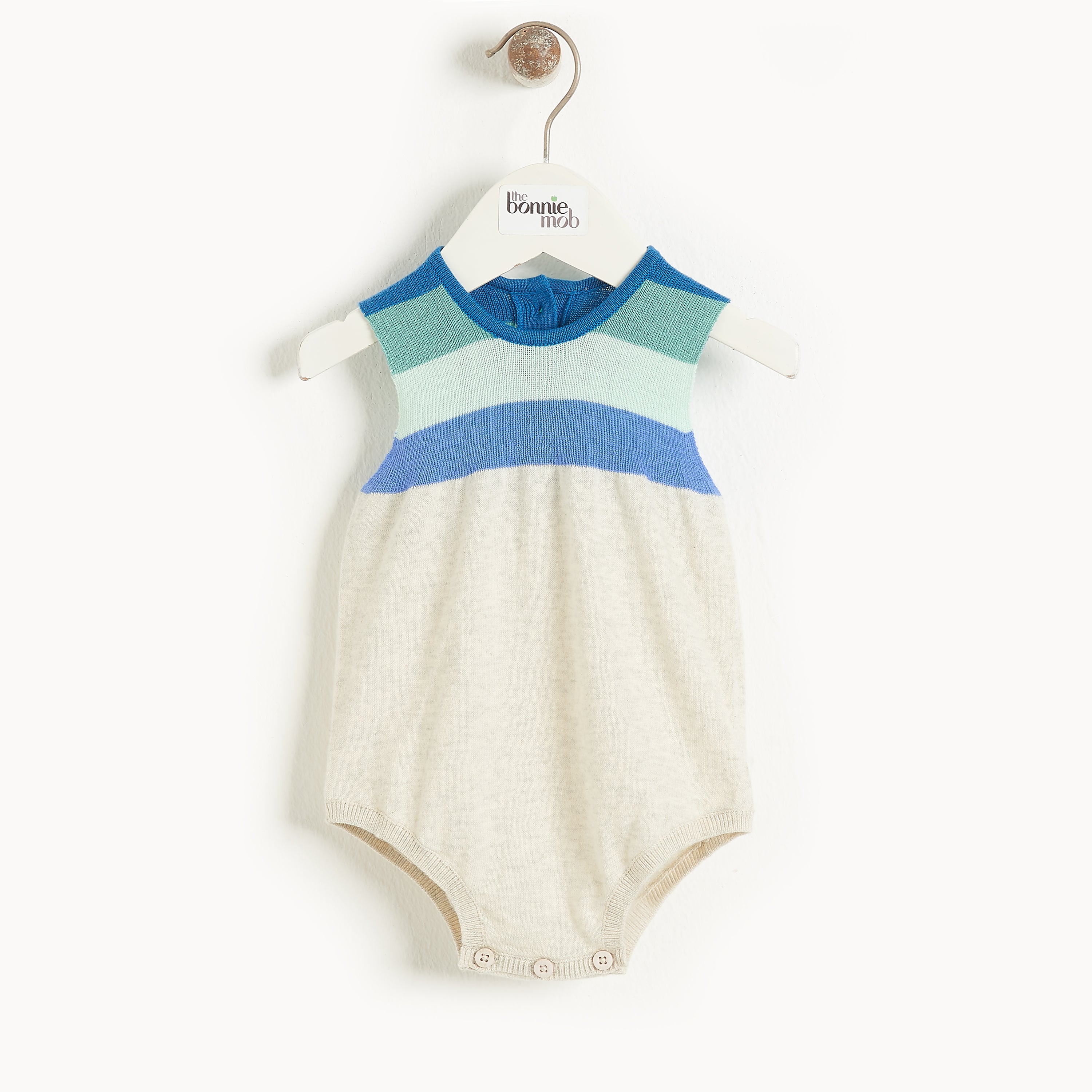 Bonnie Mob Aruba Striped Bubble Romper - Blue
