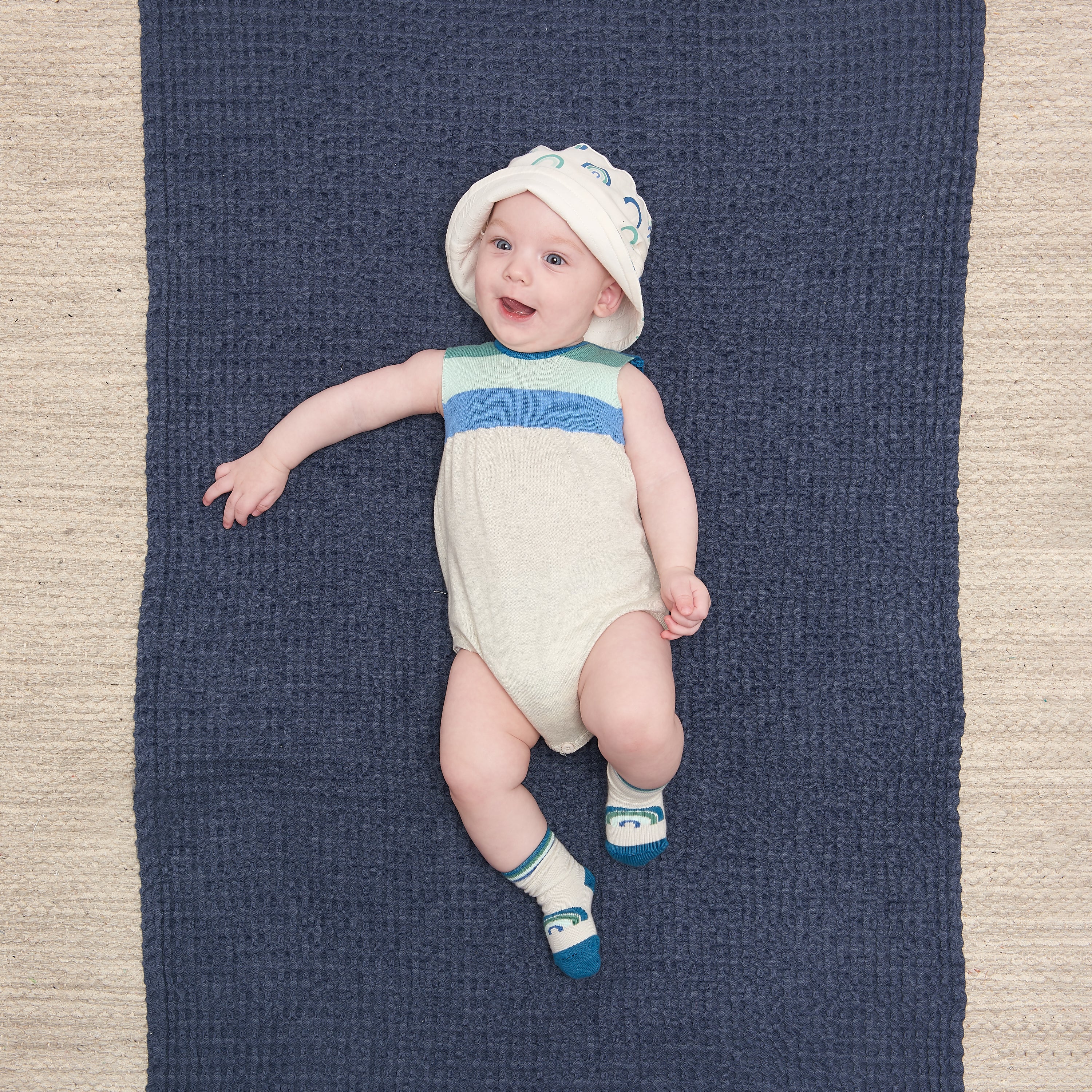 Bonnie Mob Aruba Striped Bubble Romper - Blue