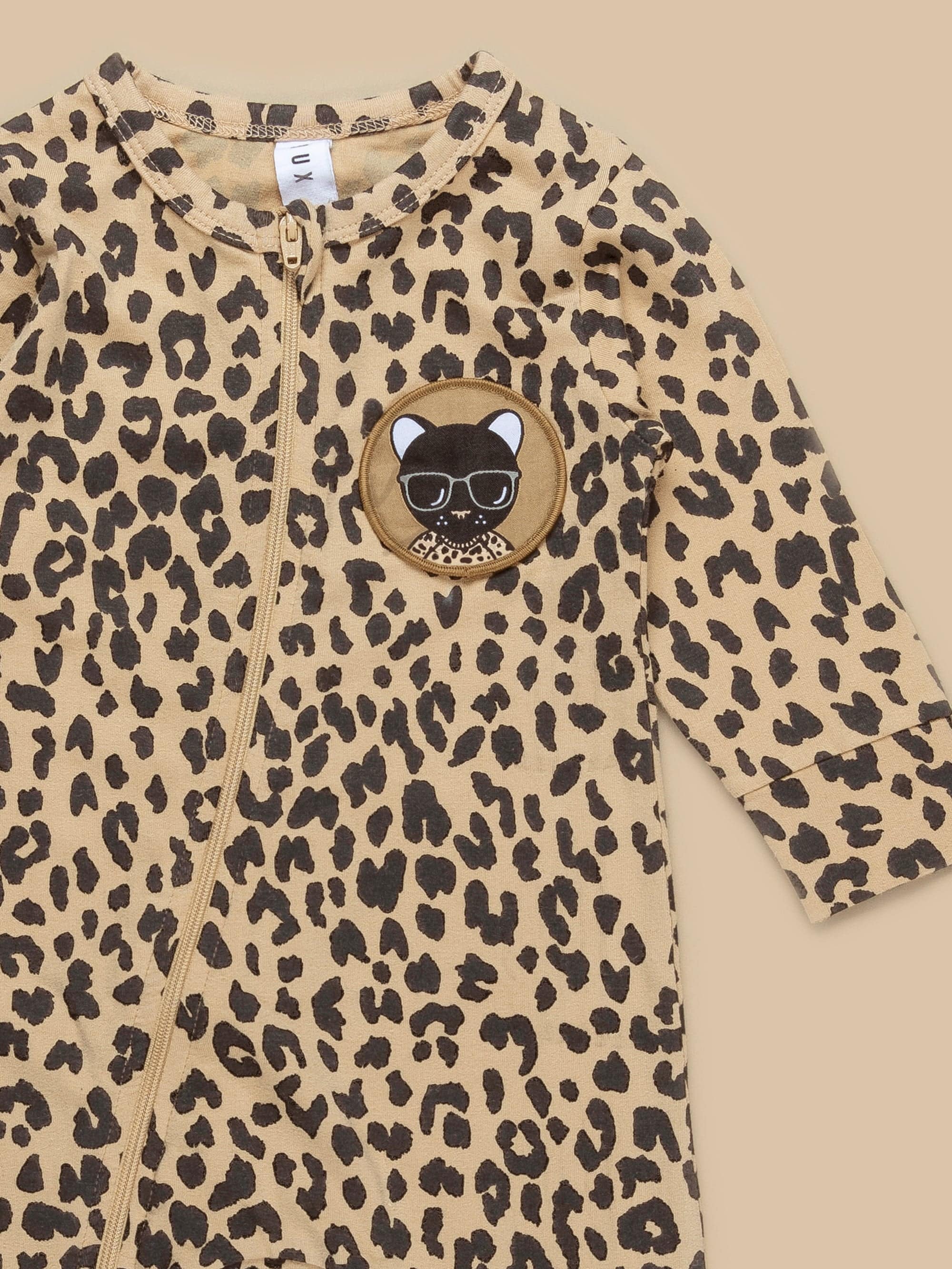 Huxbaby Leopard Patch Zip Romper - Honeycomb