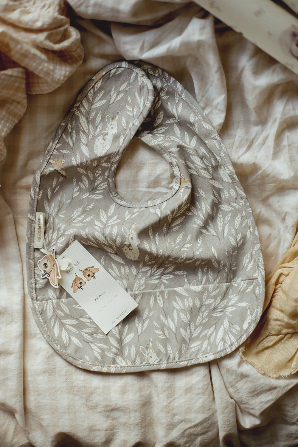 Mrs. Mighetto Baby Bib - Misty Leaf Grey