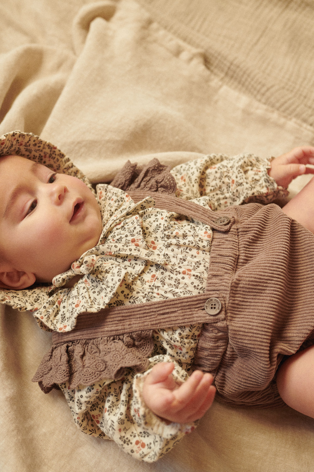 My Little Cozmo Cris Organic Baby Bloomers With Suspenders - Taupe