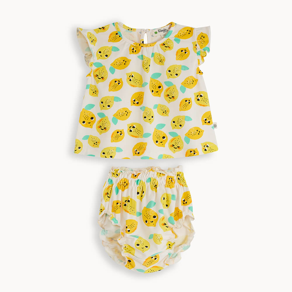 Bonnie Mob Mayflower Frill Sleeve Top And Bloomer Set - Lemon