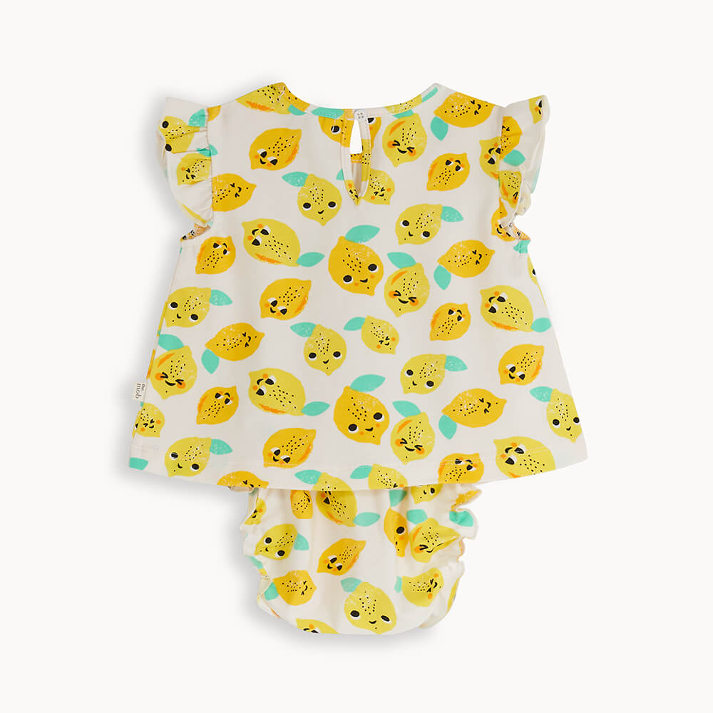 Bonnie Mob Mayflower Frill Sleeve Top And Bloomer Set - Lemon