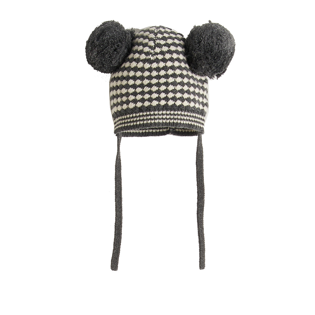 Bonnie Mob Minnie Chunky Knitted Hat with Pom Pom Ears - Monochrome