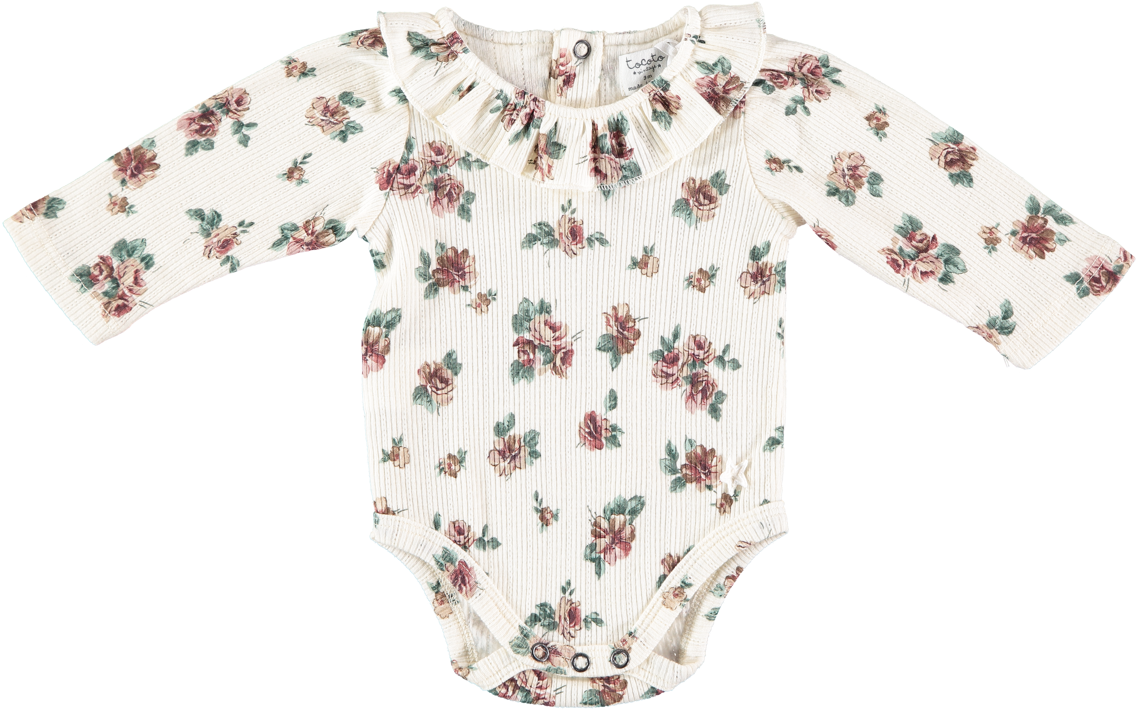 Tocoto Vintage Flower Print Ribbed Bodysuit- Off White