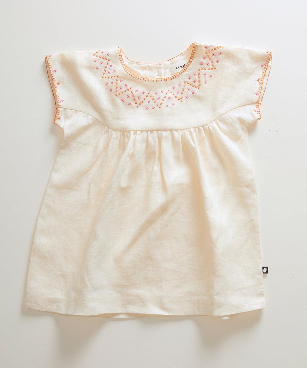 Oeuf Cross Stitch Dress - Gardenia/Fuschia