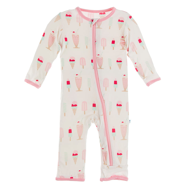 Kickee Pants Print Coverall with Zipper - Natural Ice Cream Shop