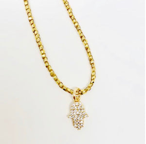 Atsuyo Et Akiko Heishi Beads Crystal Necklace - Petit Hamsa
