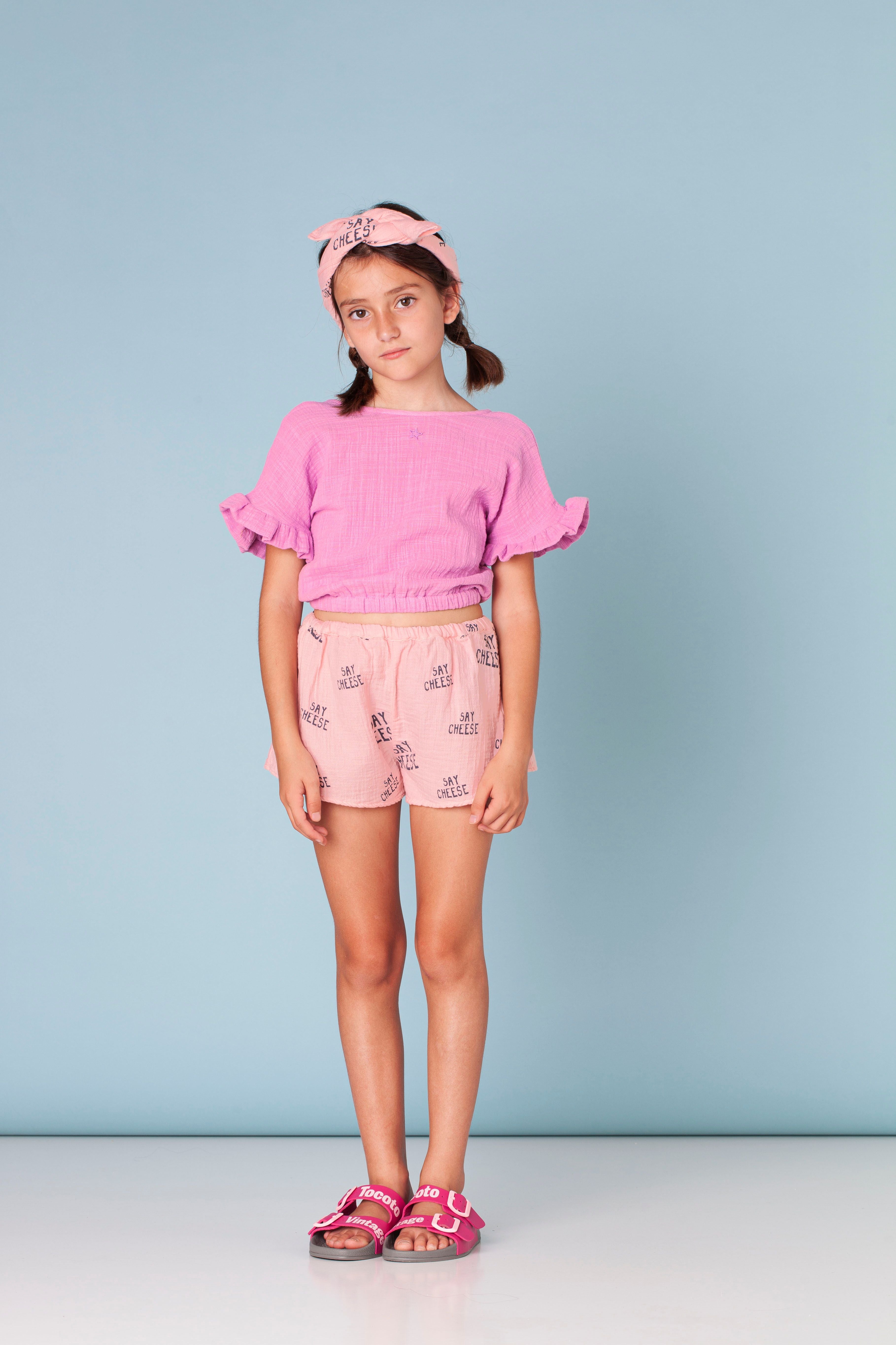 Tocoto Vintage Rustic Effect Cotton Blouse - Pink Fluor