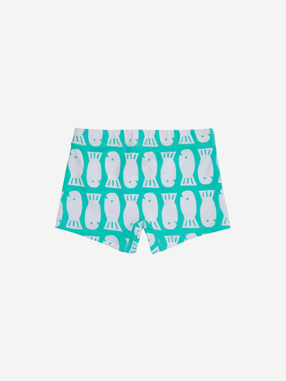 Bobo Choses Lucky Fish All Over Square Cut Swim Shorts - Light Green
