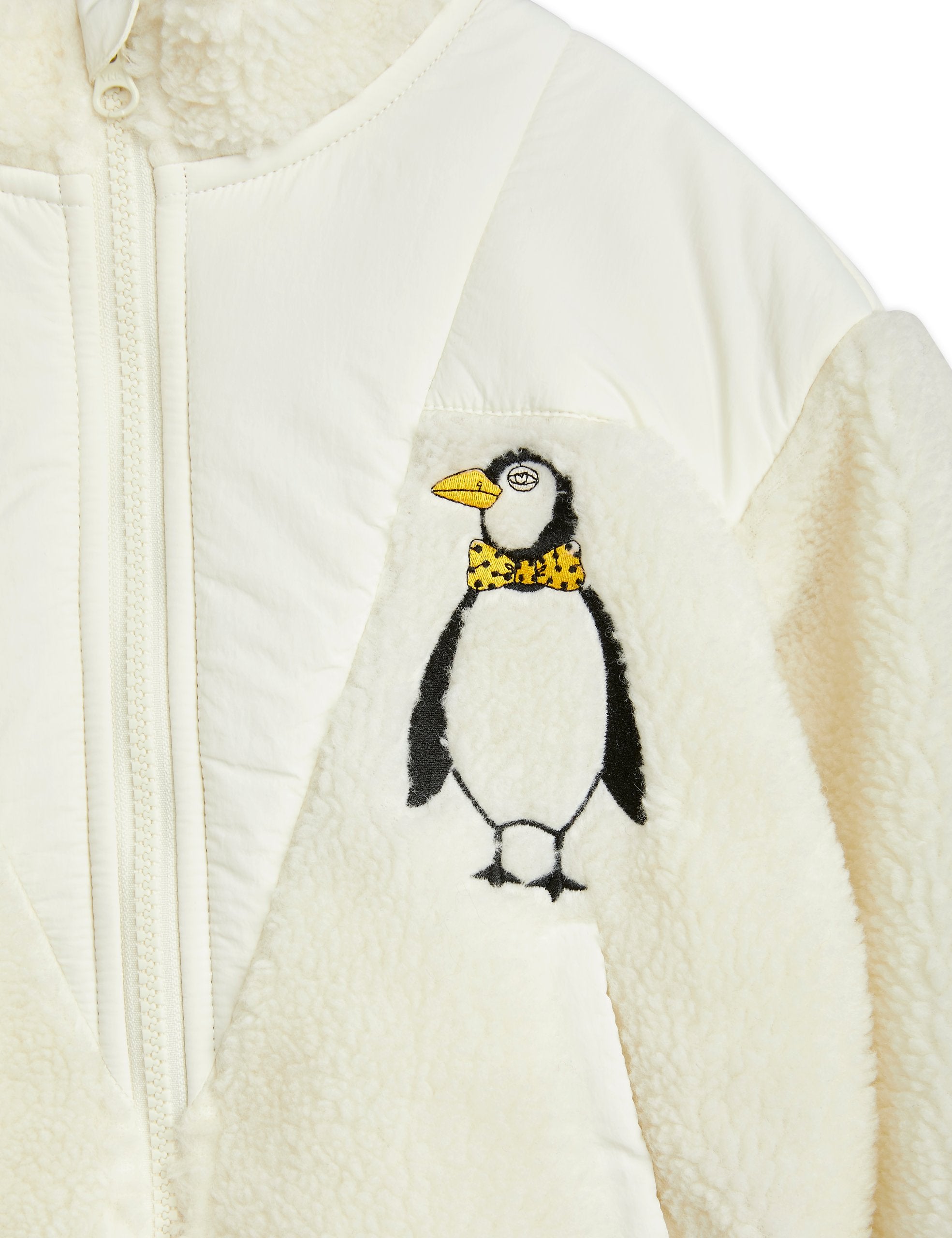 Mini Rodini Penguin Pile Zip Cardigan - White
